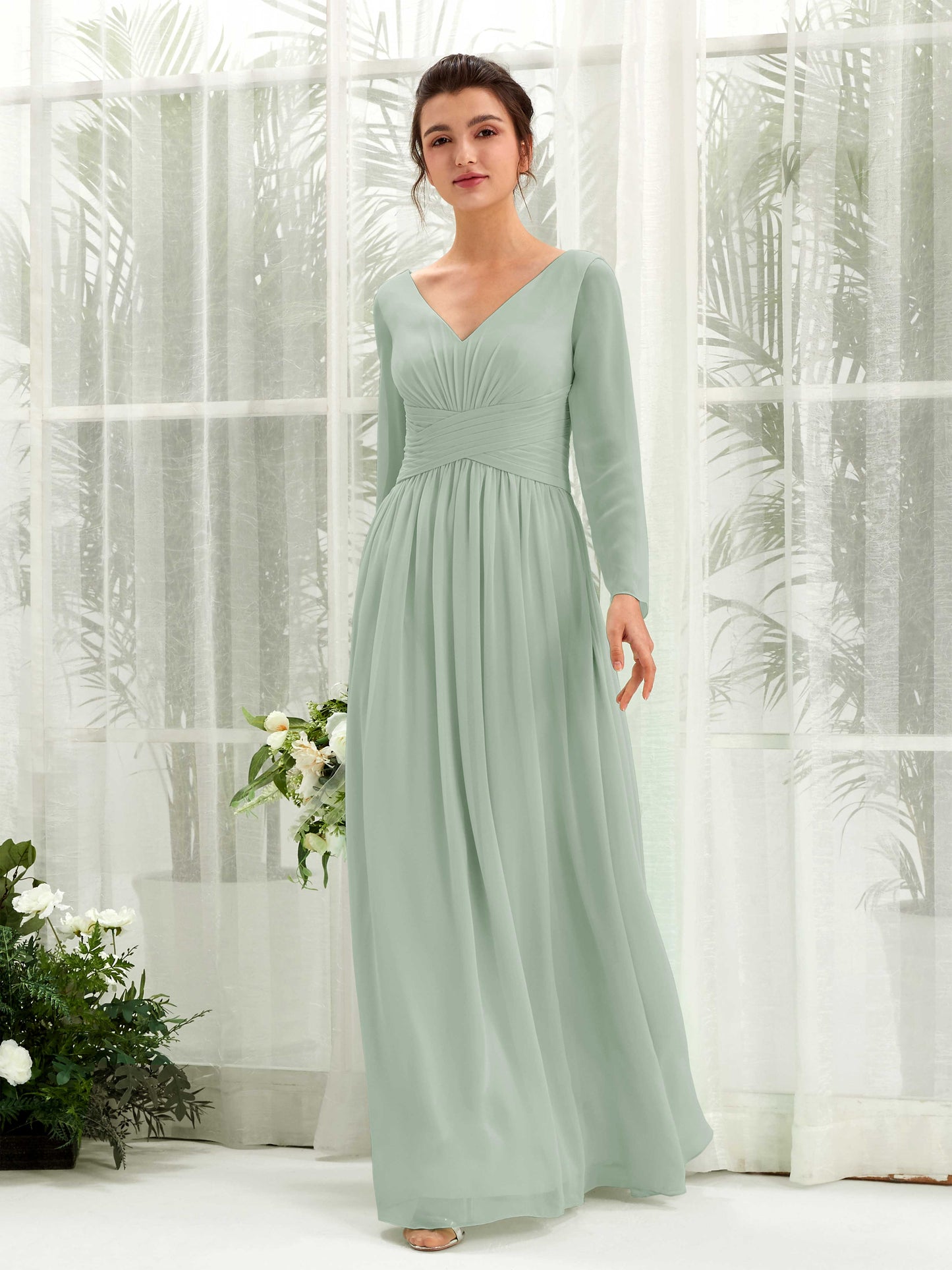 Coline Sage Green Long Sleeve Maxi Dress