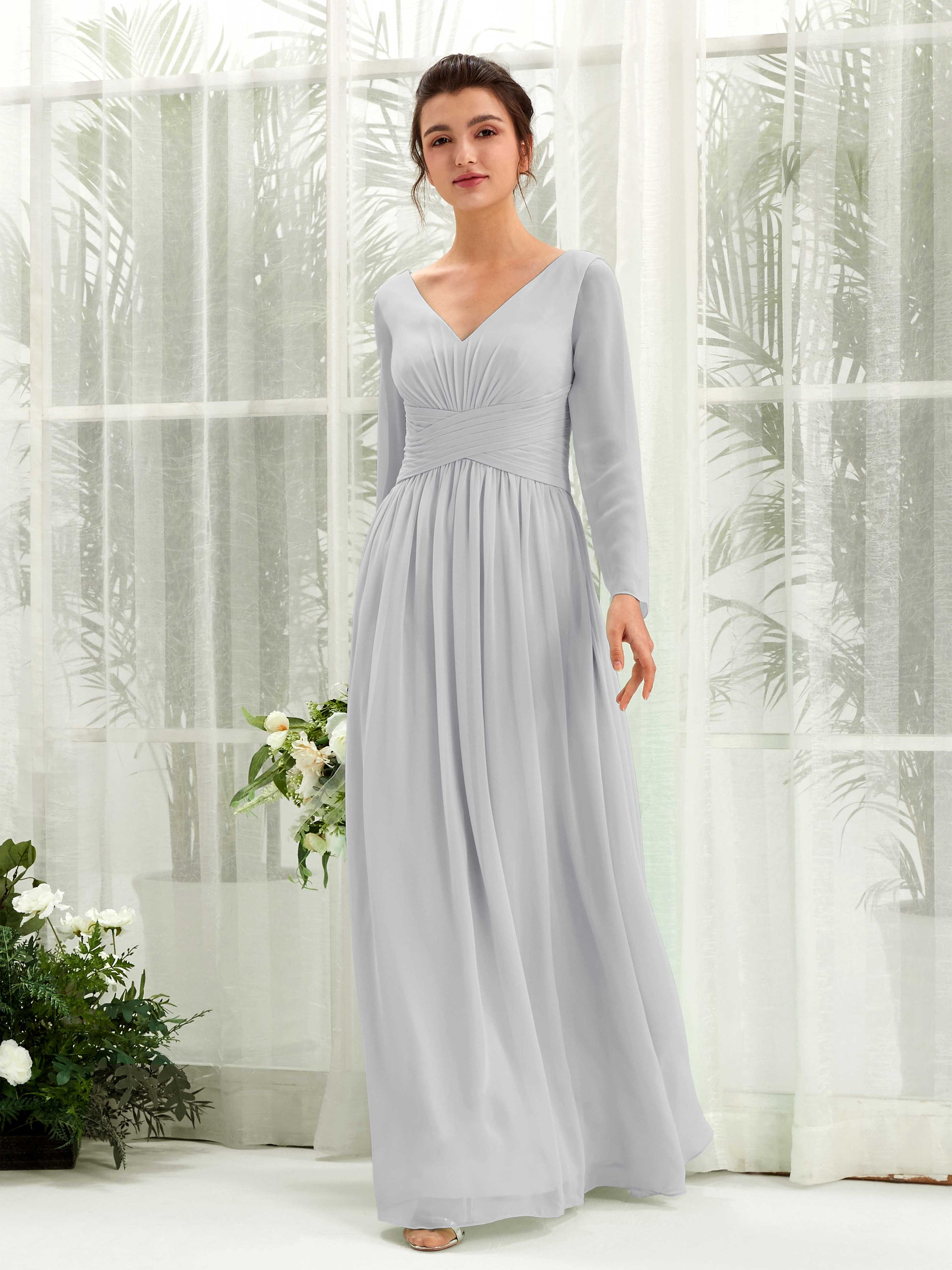 Coline Silver Long Sleeve Maxi Dress