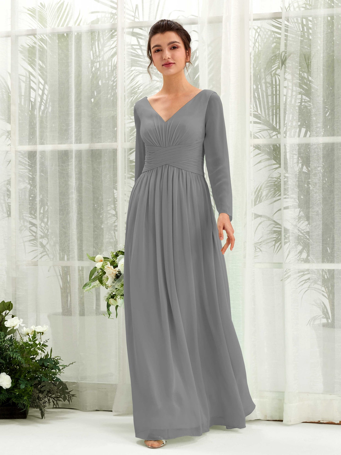 Coline Steel Gray Long Sleeve Maxi Dress