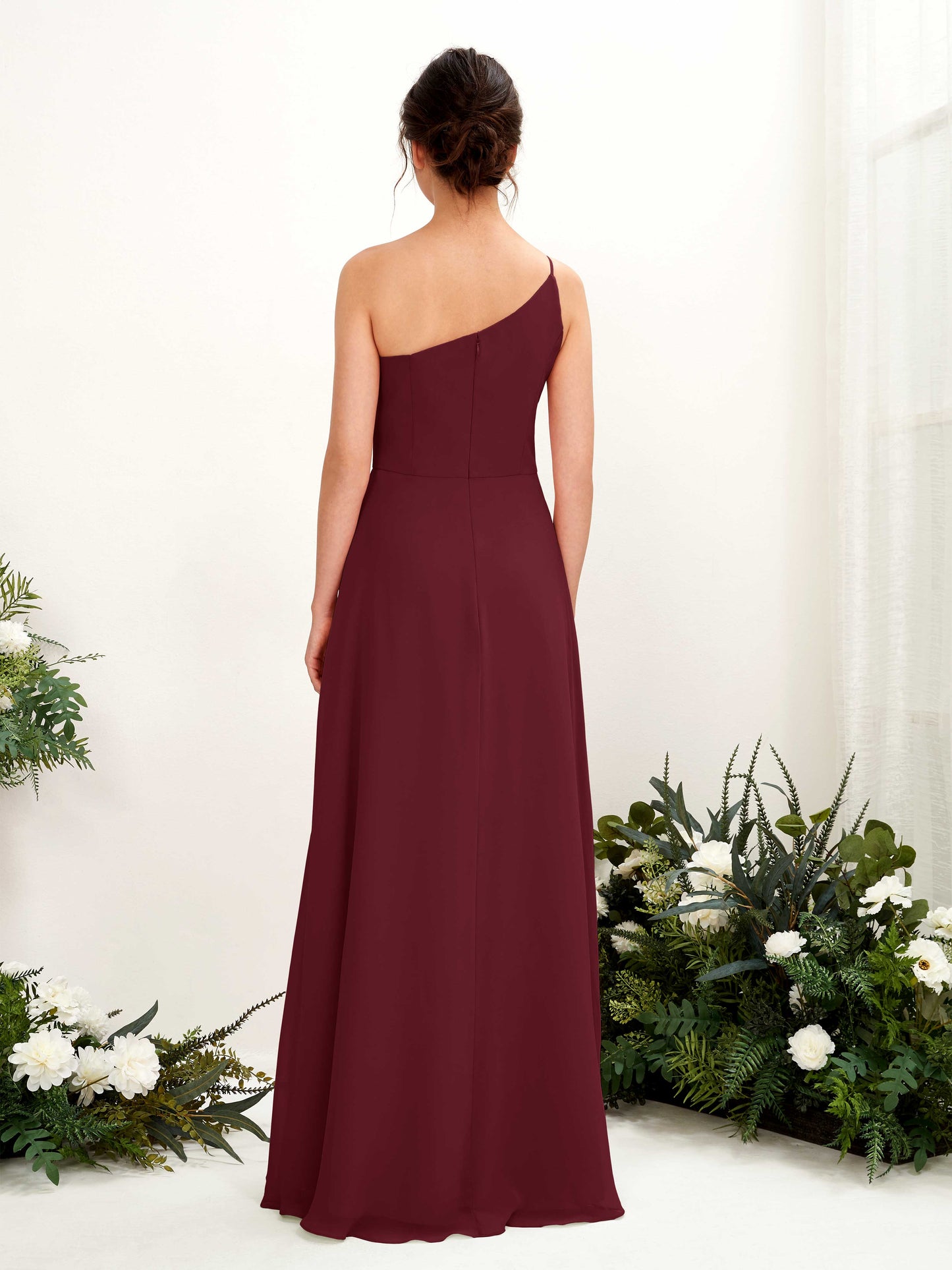 Crystal Burgundy One Shoulder Maxi Dress