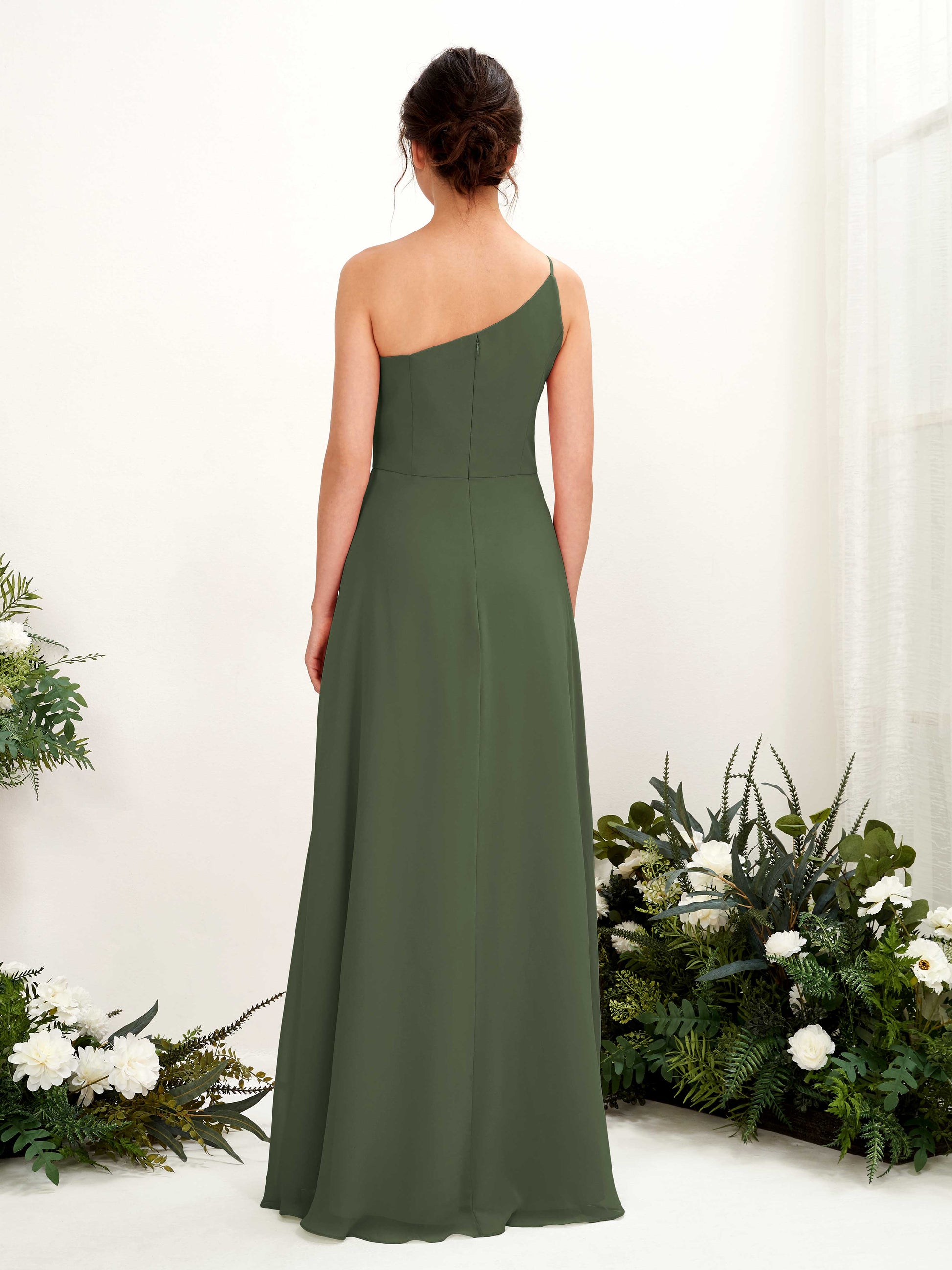 Crystal Martini Olive One Shoulder Maxi Dress