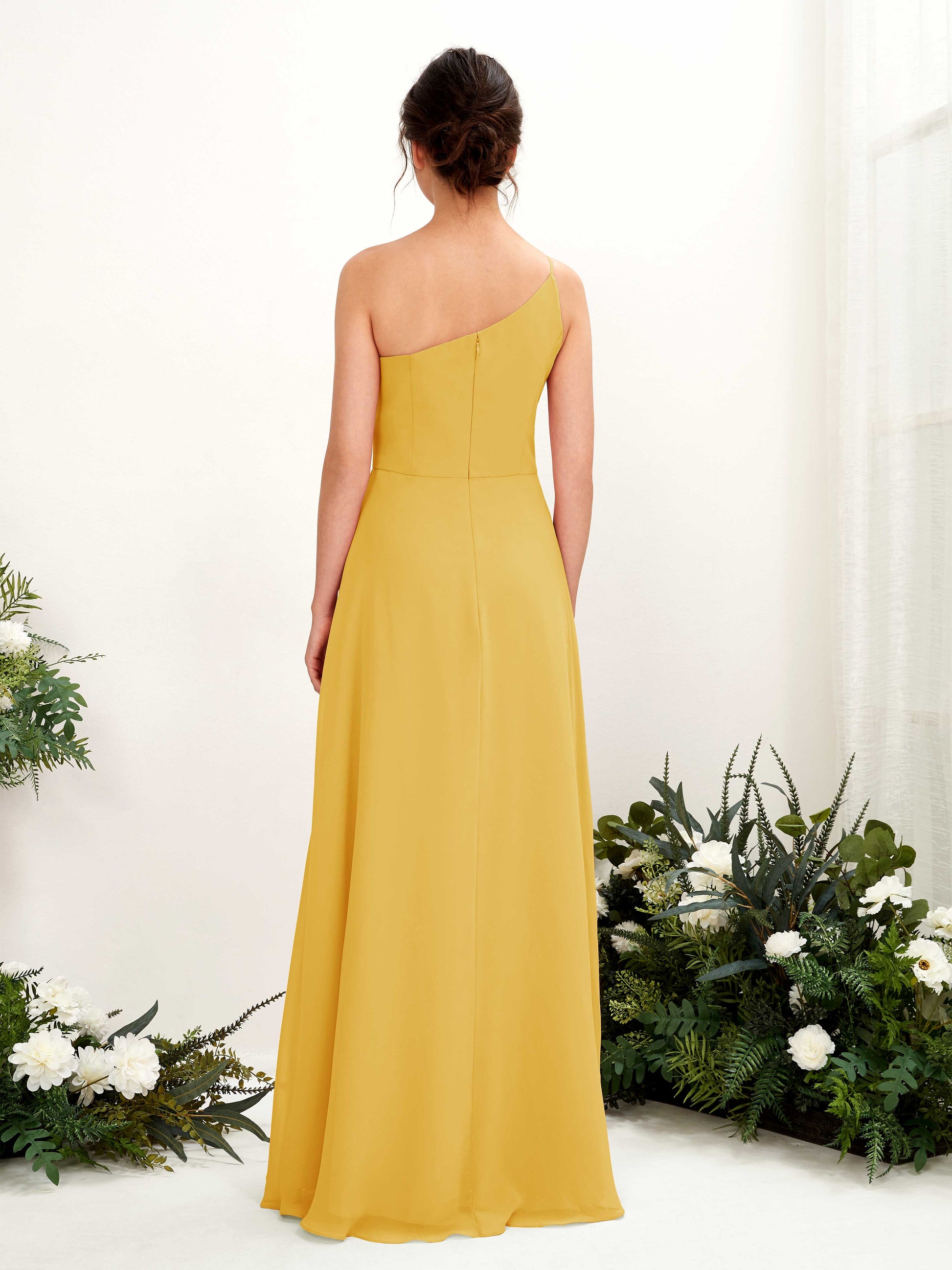 Crystal Mustard Yellow One Shoulder Maxi Dress