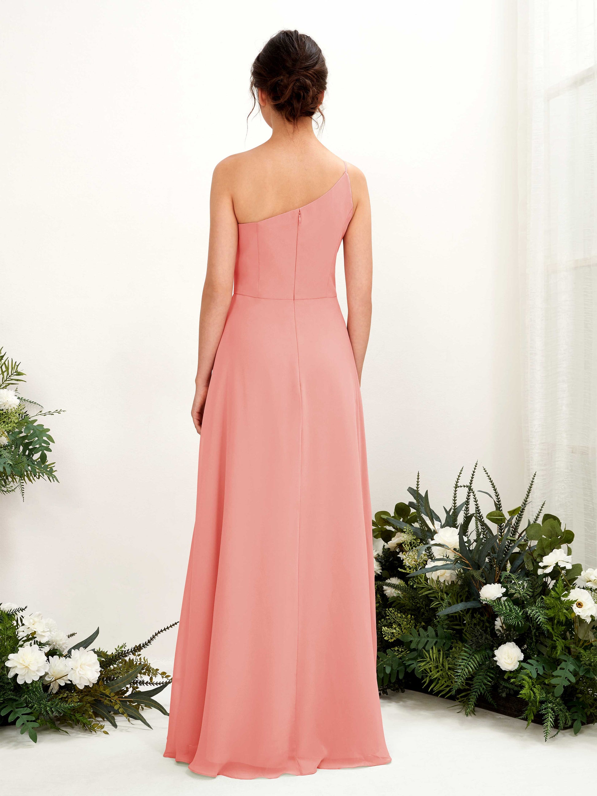 Crystal Peach Pink One Shoulder Maxi Dress