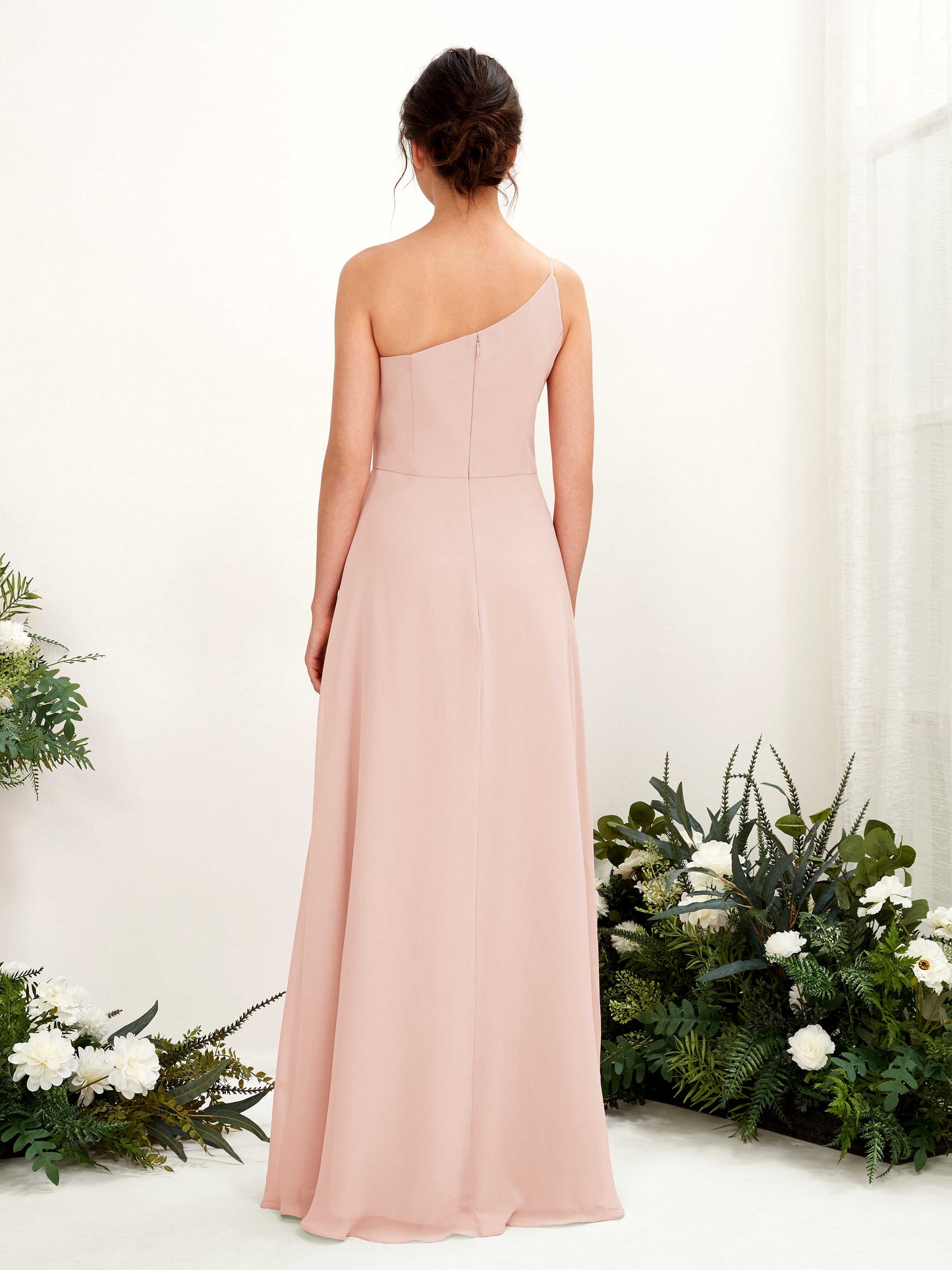 Crystal Pearl Pink One Shoulder Maxi Dress