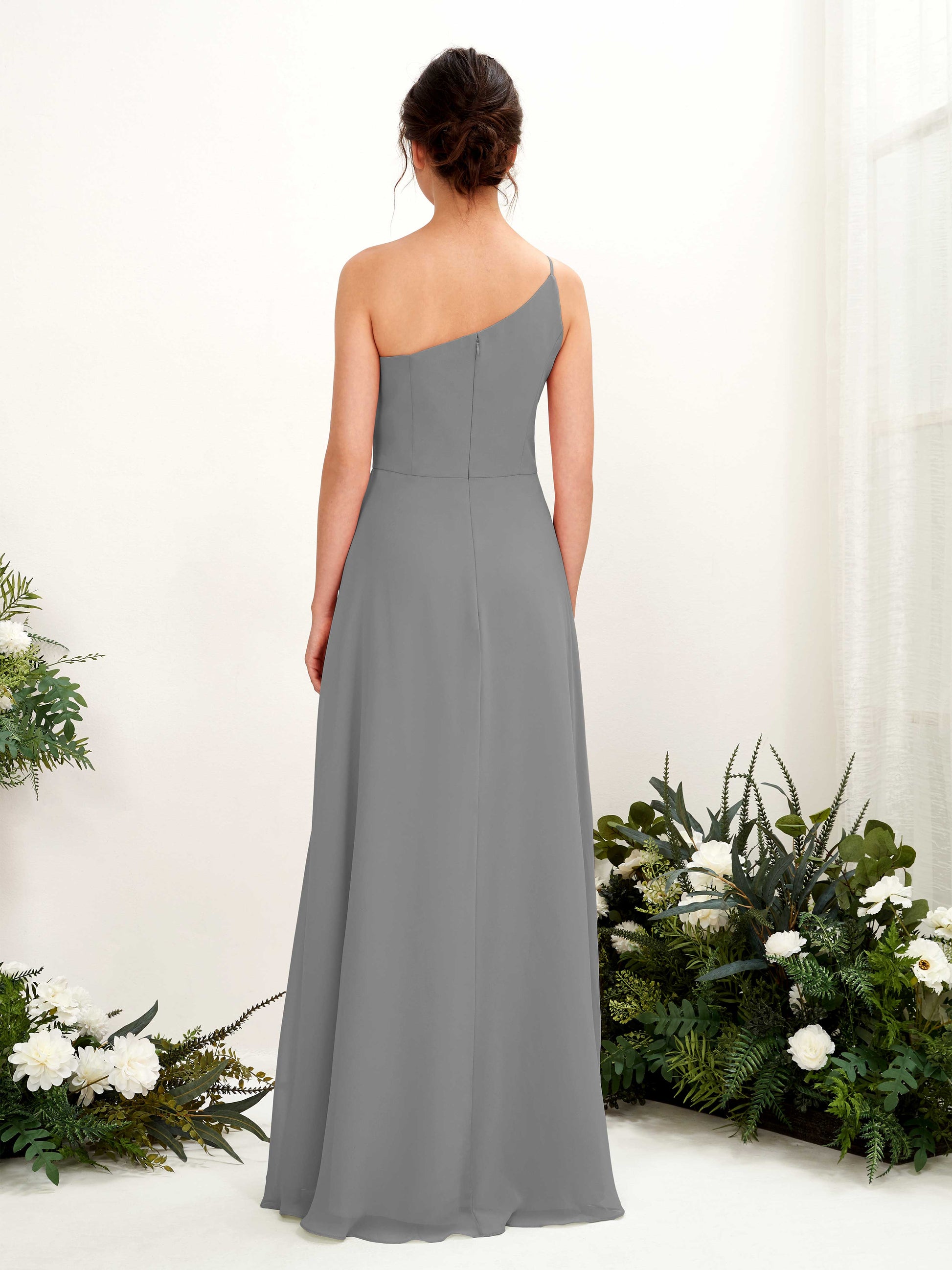 Crystal Steel Gray One Shoulder Maxi Dress