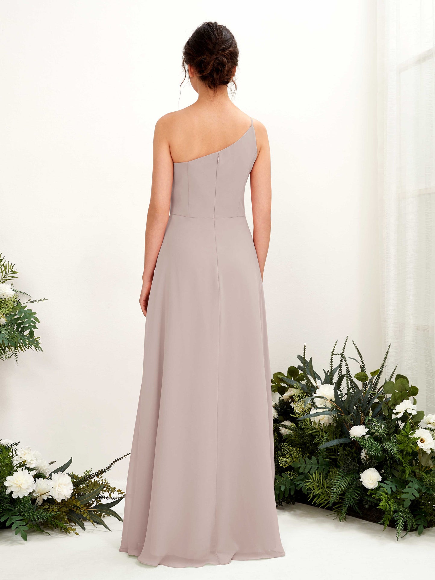 Crystal Taupe One Shoulder Maxi Dress