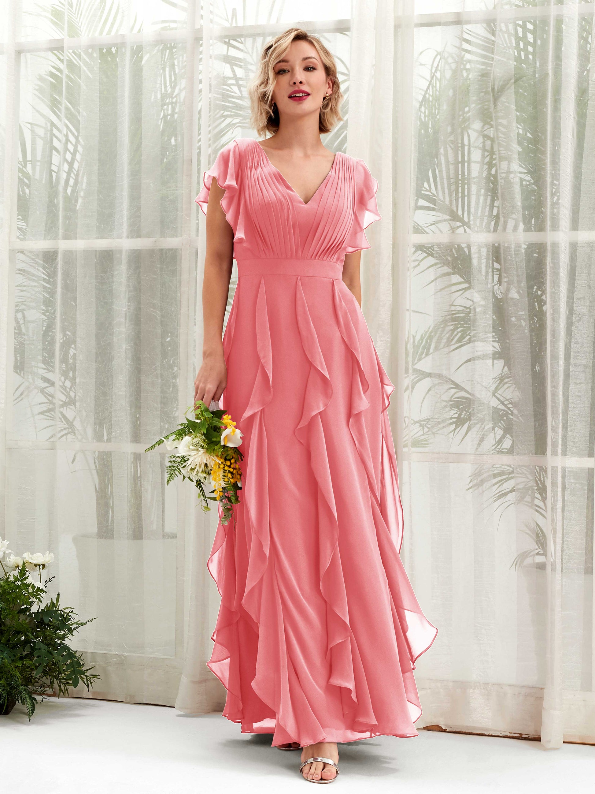 Cynthia Coral Pink Sleeveless Maxi Dress