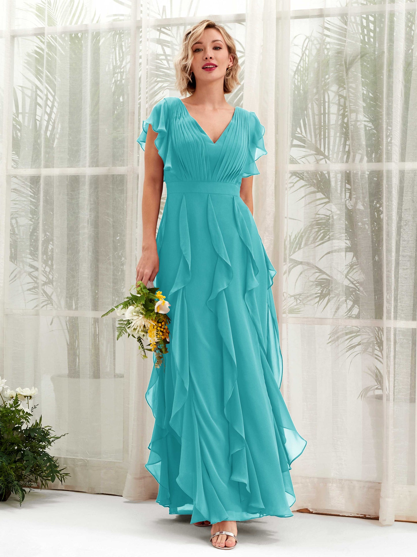 Cynthia Turquoise Sleeveless Maxi Dress