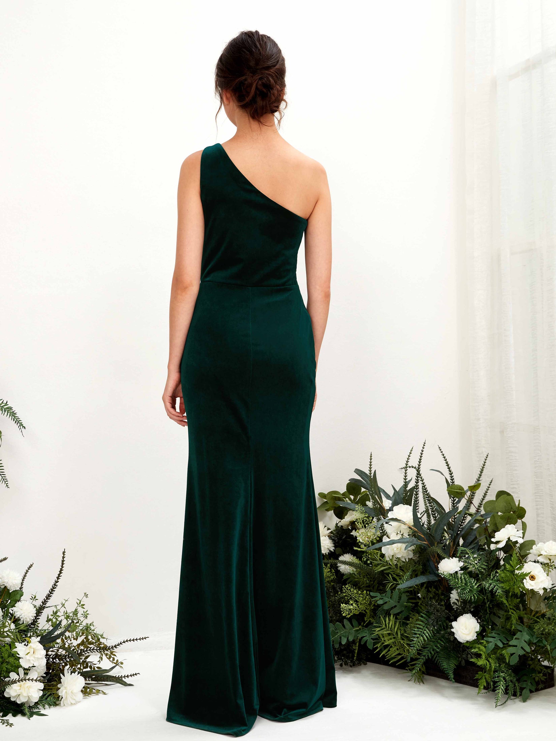 Dana Hunter Green Velvet One Shoulder Maxi Dress