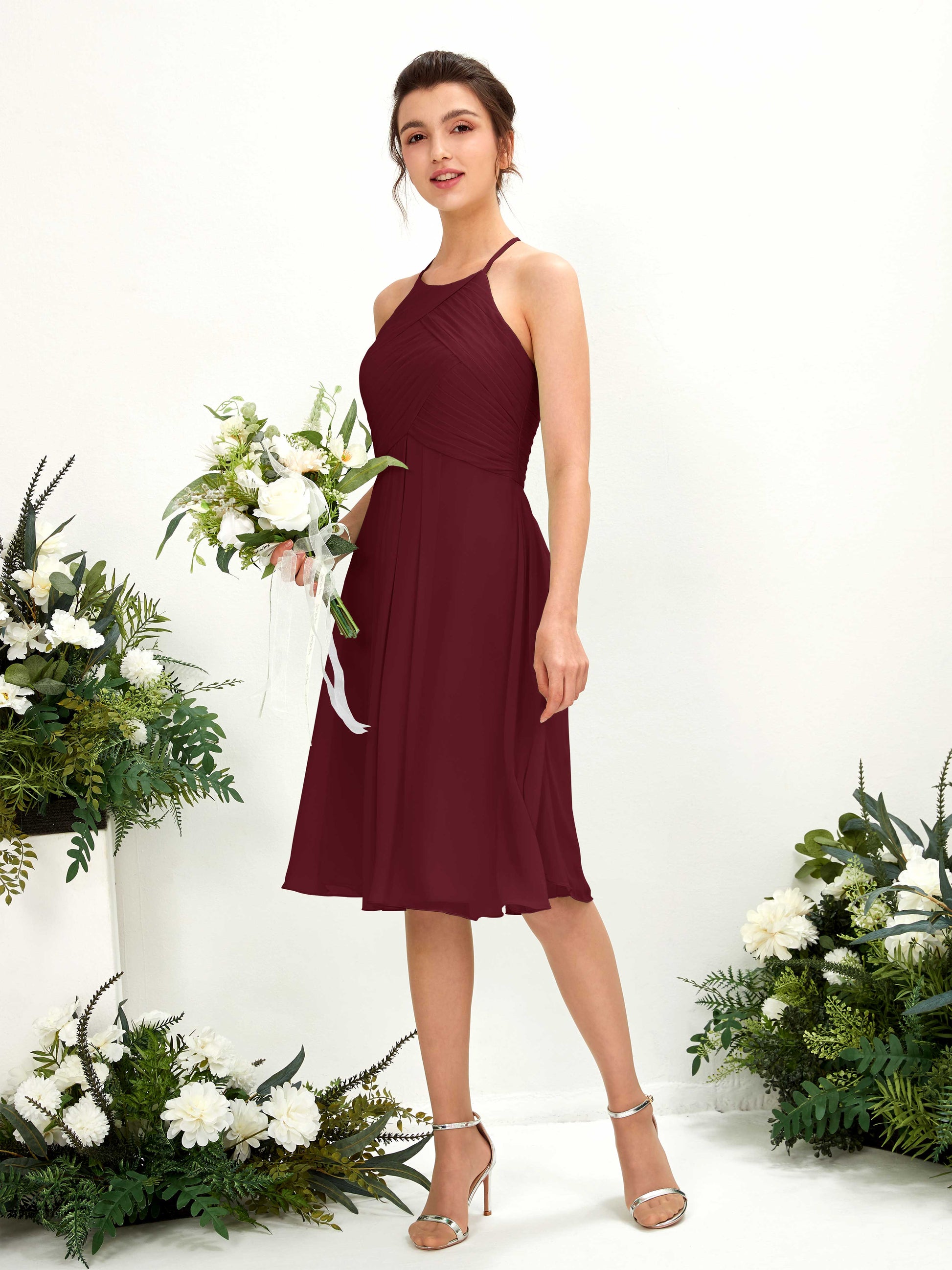 Davina Burgundy Halter Midi Dress