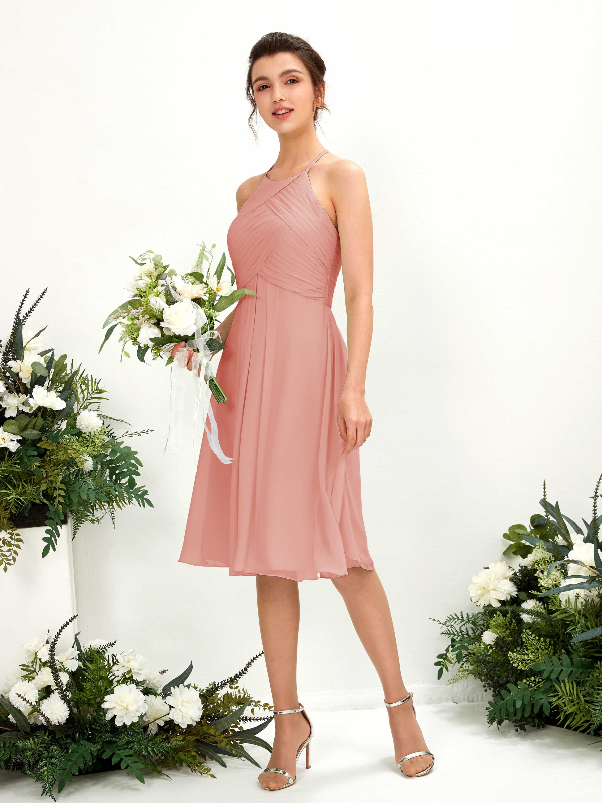 Davina Champagne Rose Halter Midi Dress