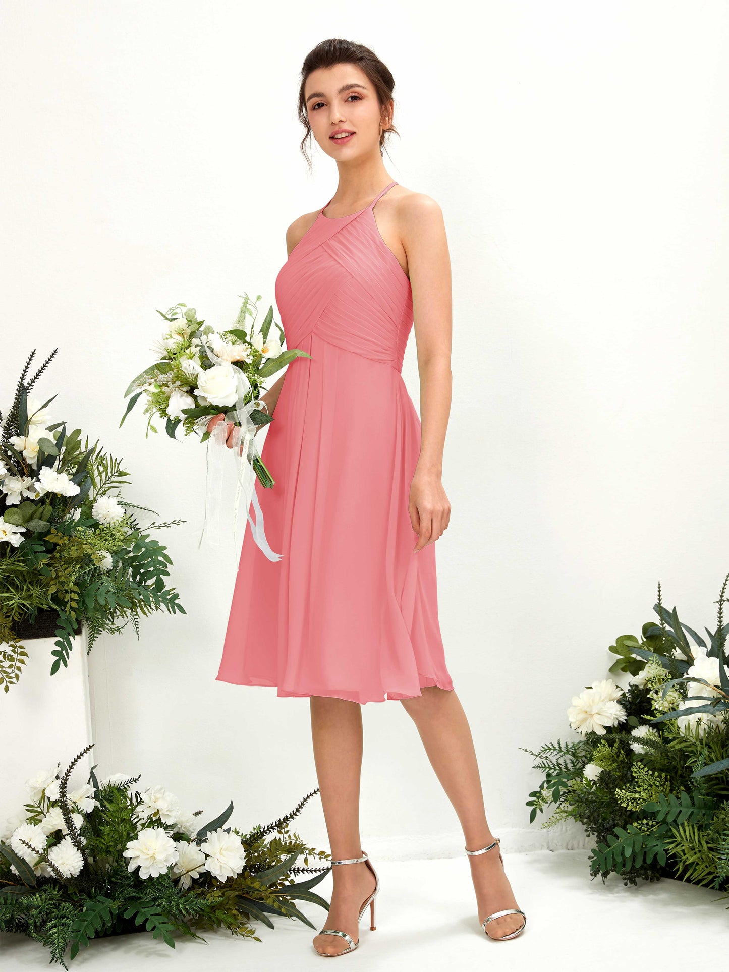 Davina Coral Pink Halter Midi Dress