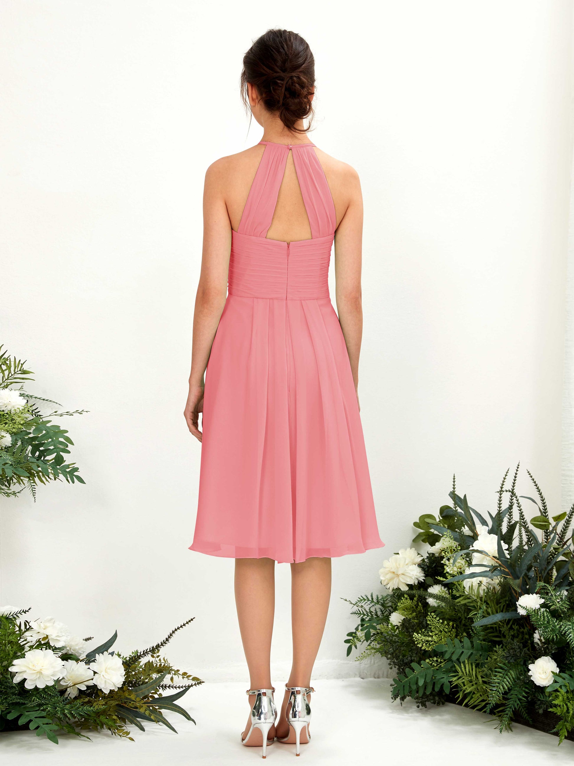 Davina Coral Pink Halter Midi Dress