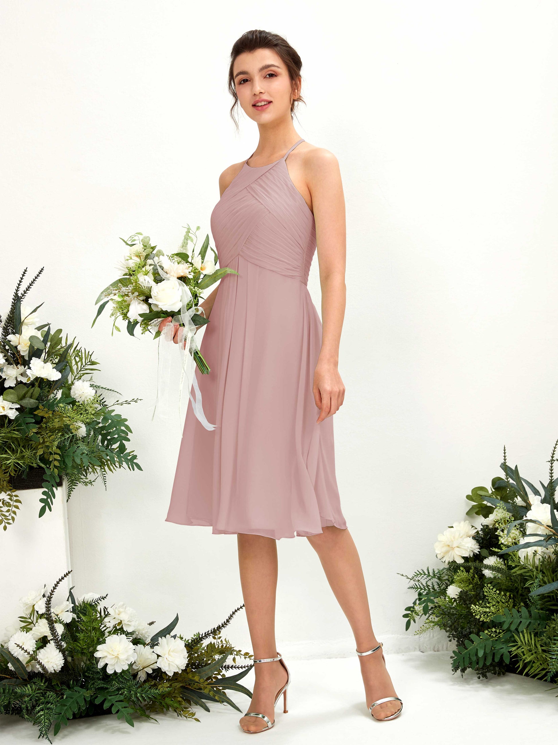 Davina Dusty Rose Halter Midi Dress