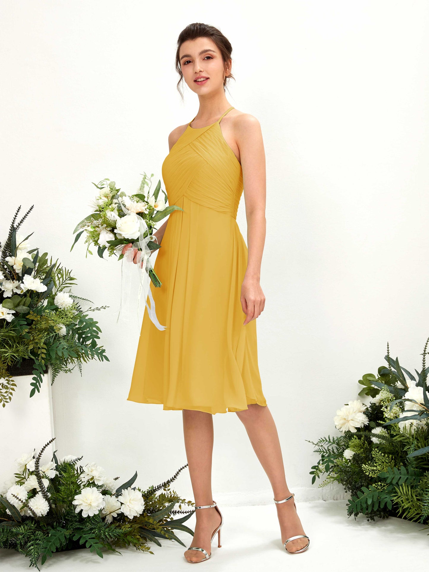 Davina Mustard Yellow Halter Midi Dress