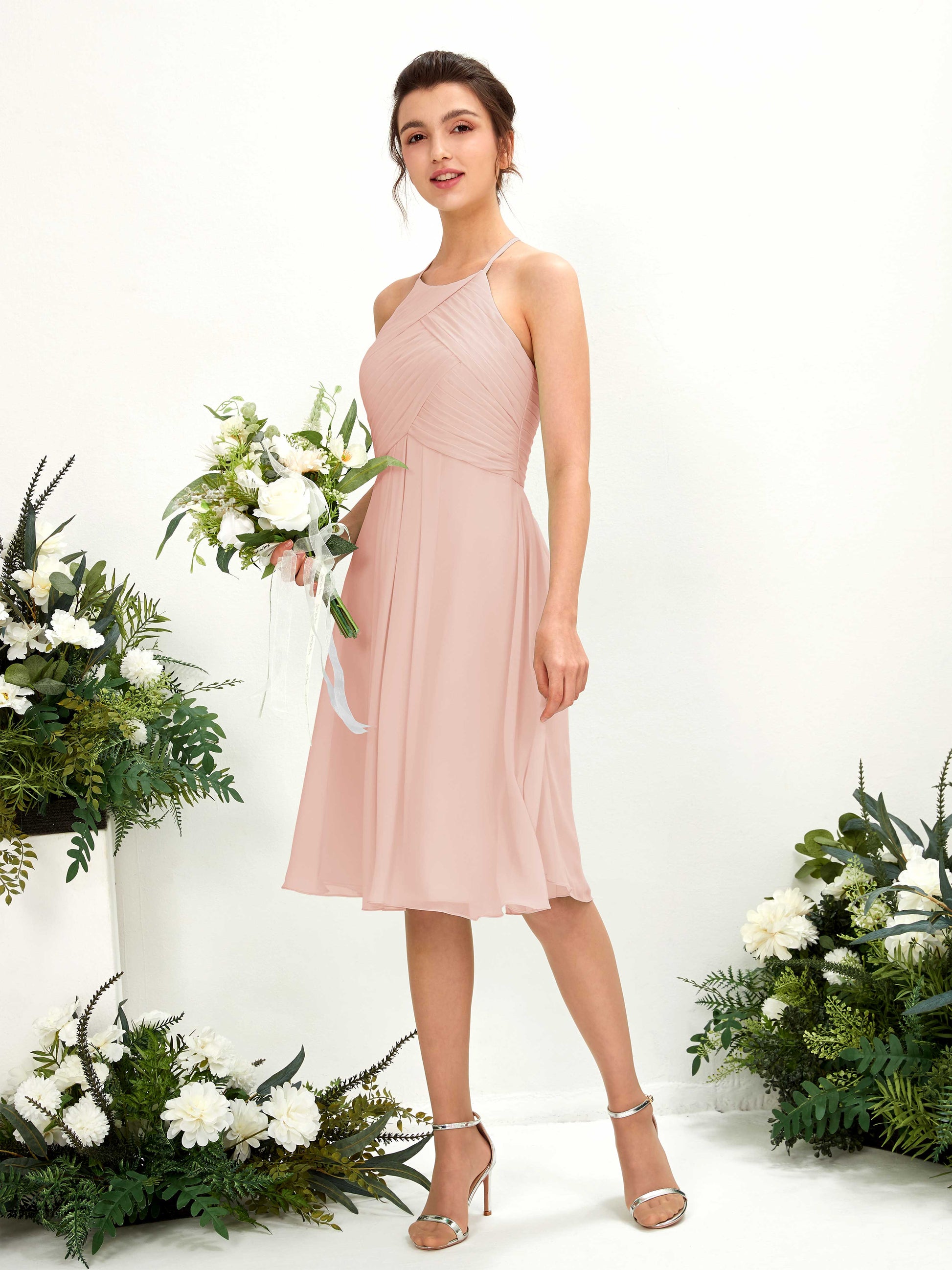 Davina Pearl Pink Halter Midi Dress