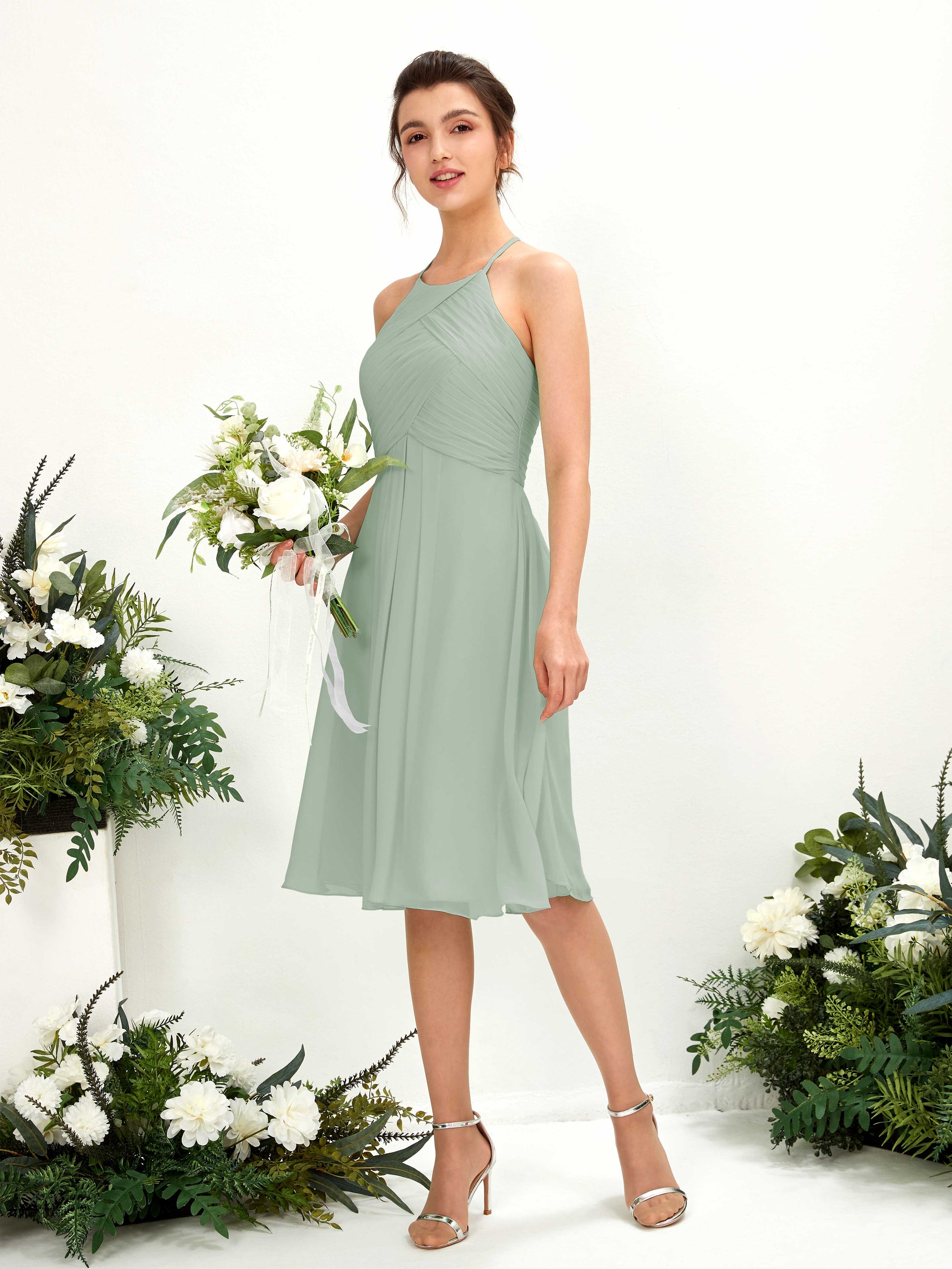 Davina Sage Green Halter Midi Dress