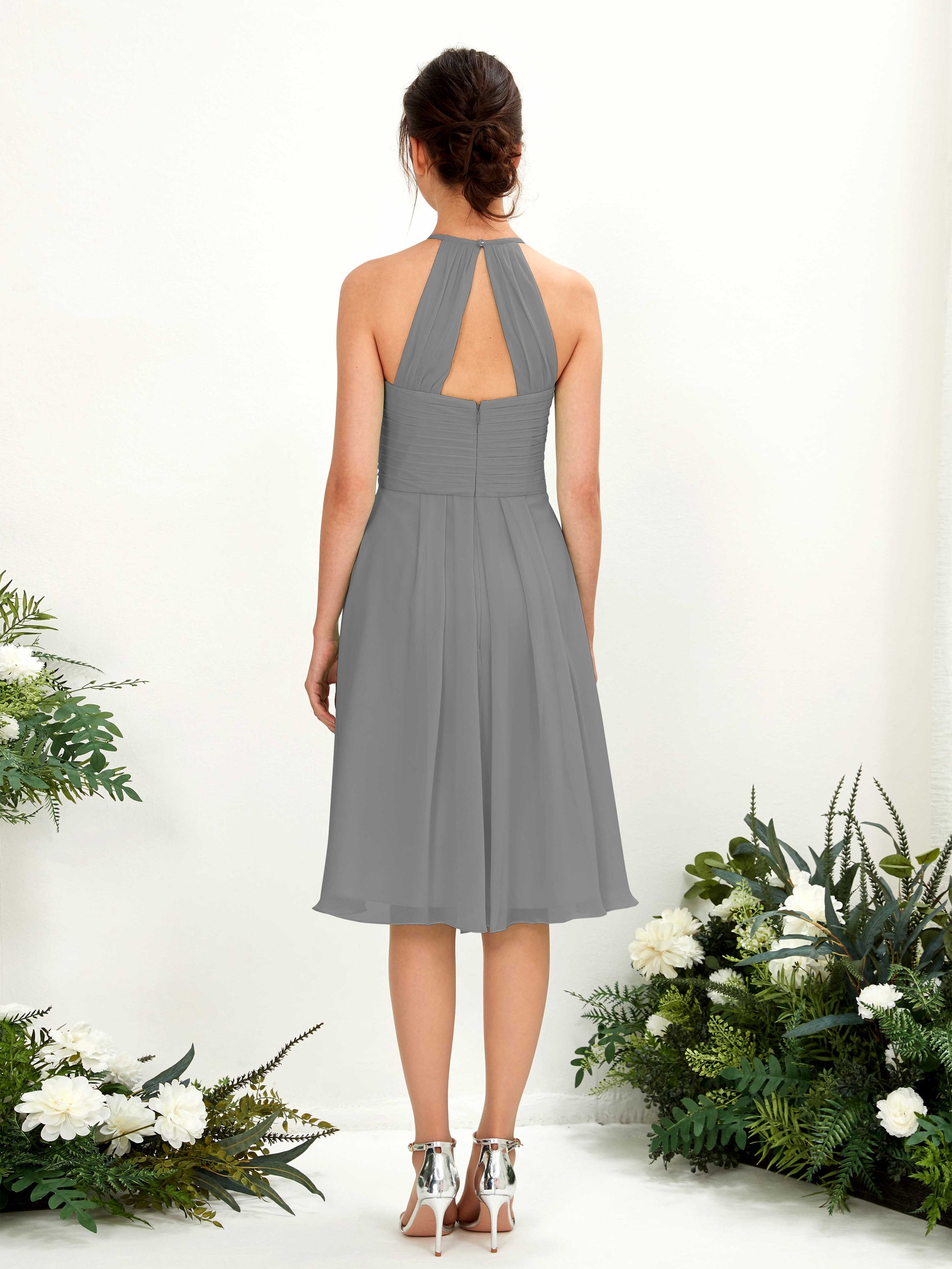 Davina Steel Gray Halter Midi Dress