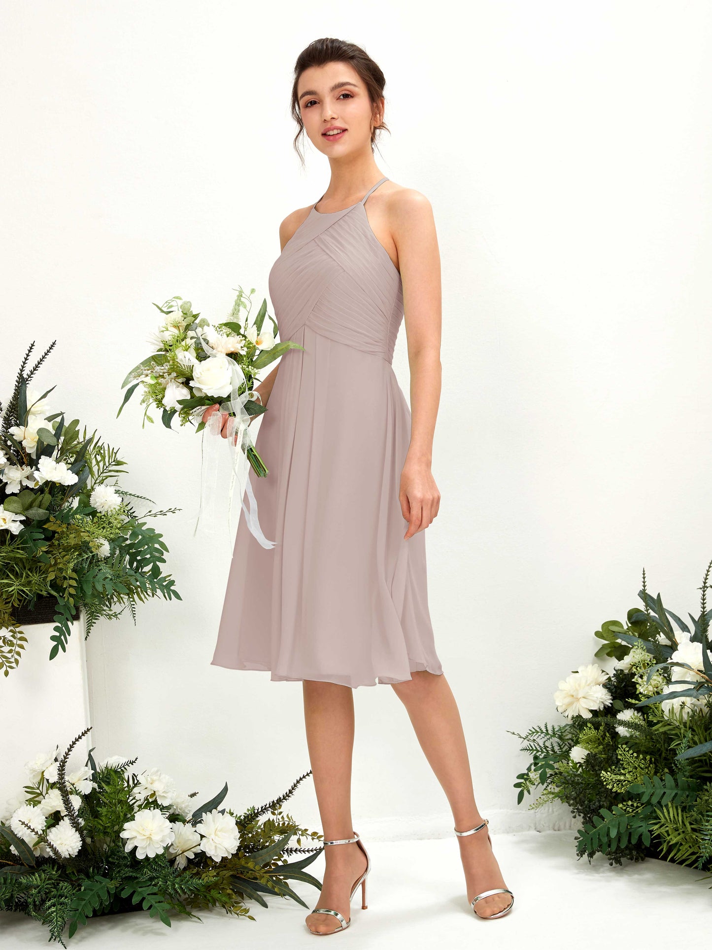 Davina Taupe Halter Midi Dress