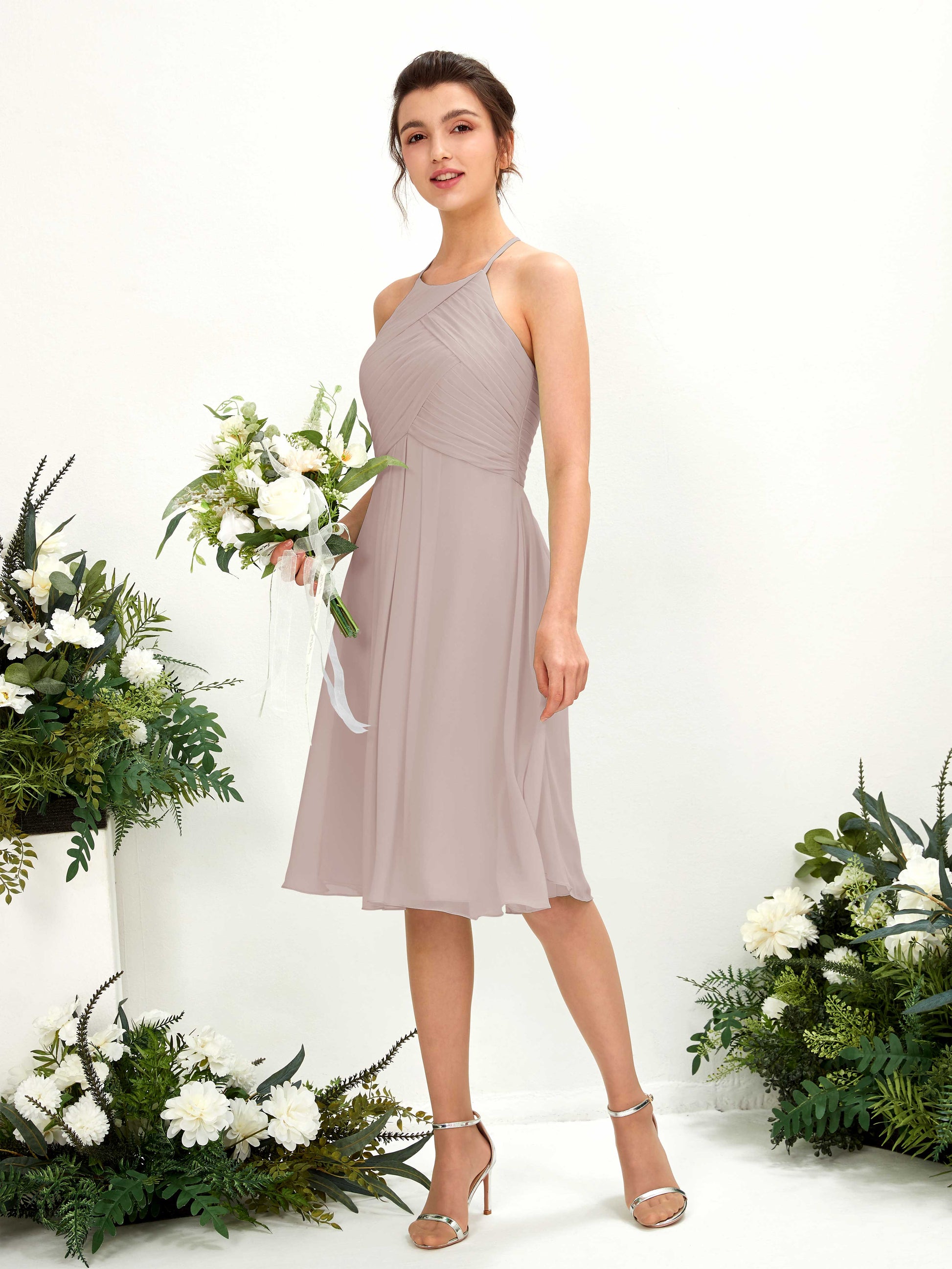 Davina Taupe Halter Midi Dress