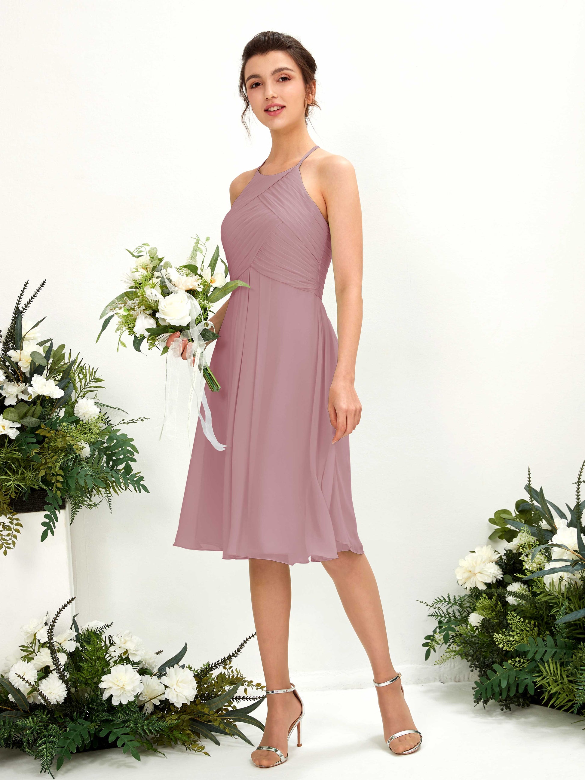 Davina Vintage Mauve Halter Midi Dress