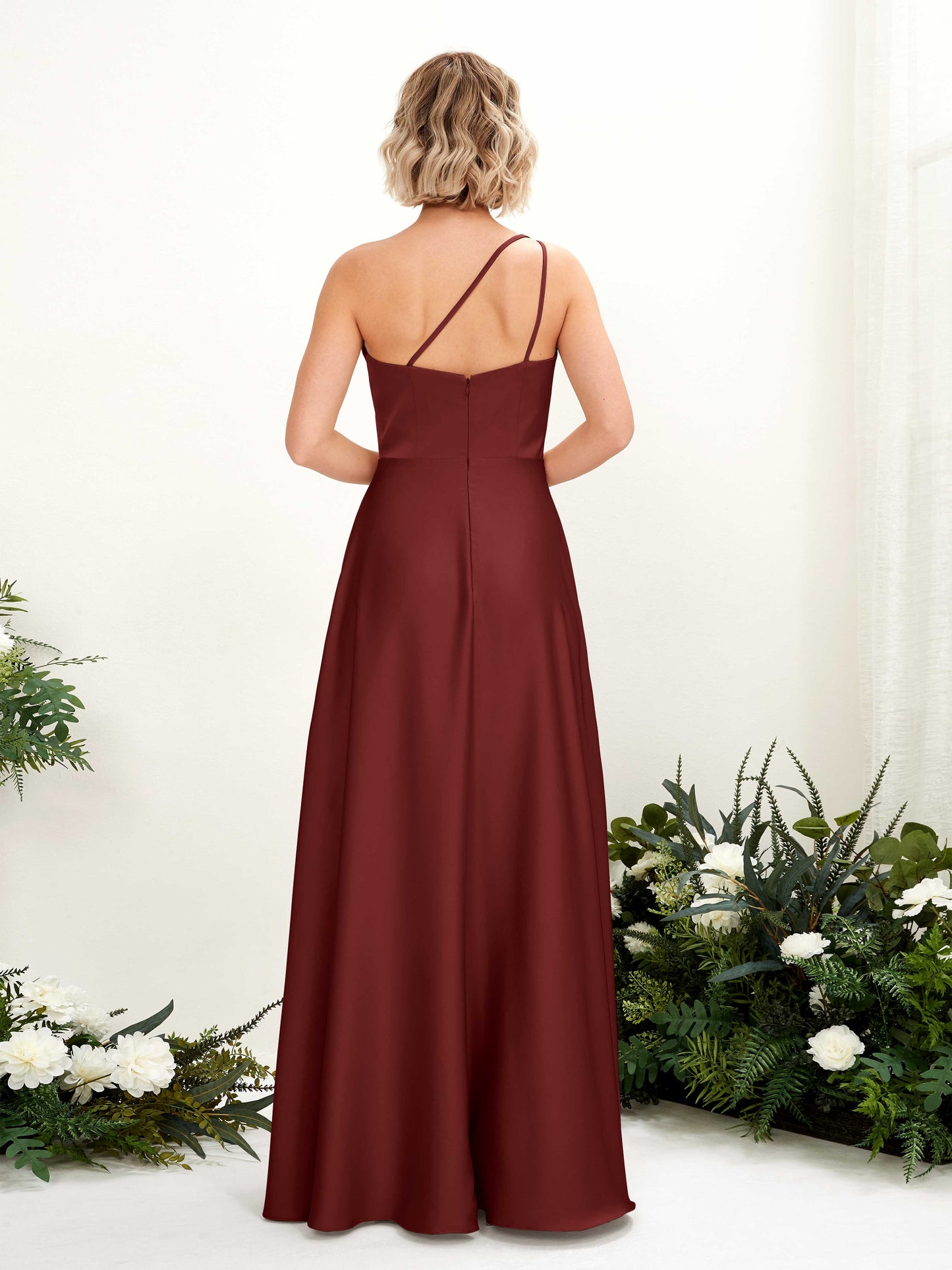 Dinah Burgundy Satin One Shoulder Maxi Dress