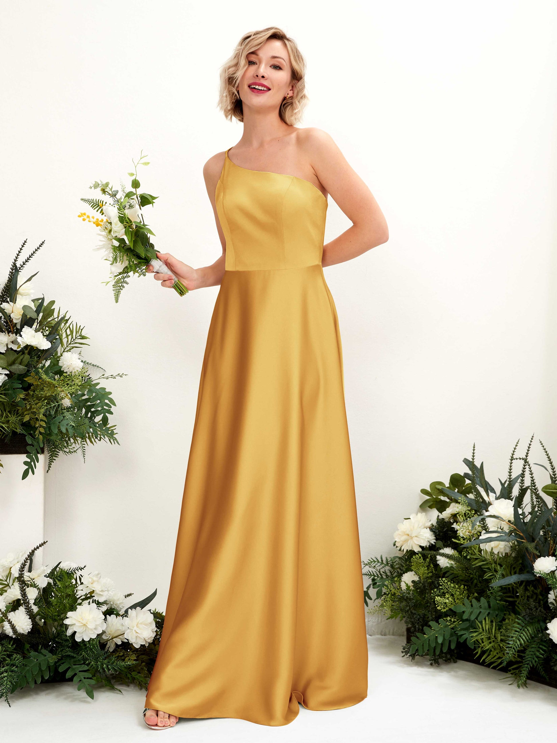 Dinah Canary Satin One Shoulder Maxi Dress