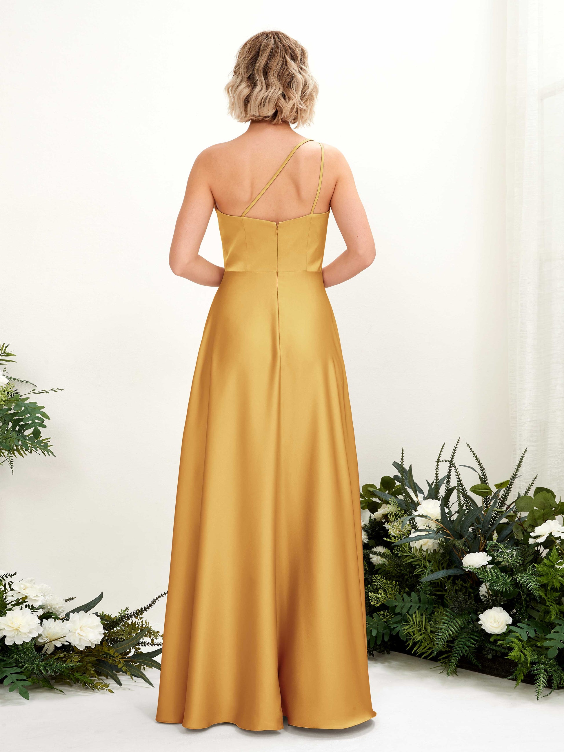 Dinah Canary Satin One Shoulder Maxi Dress