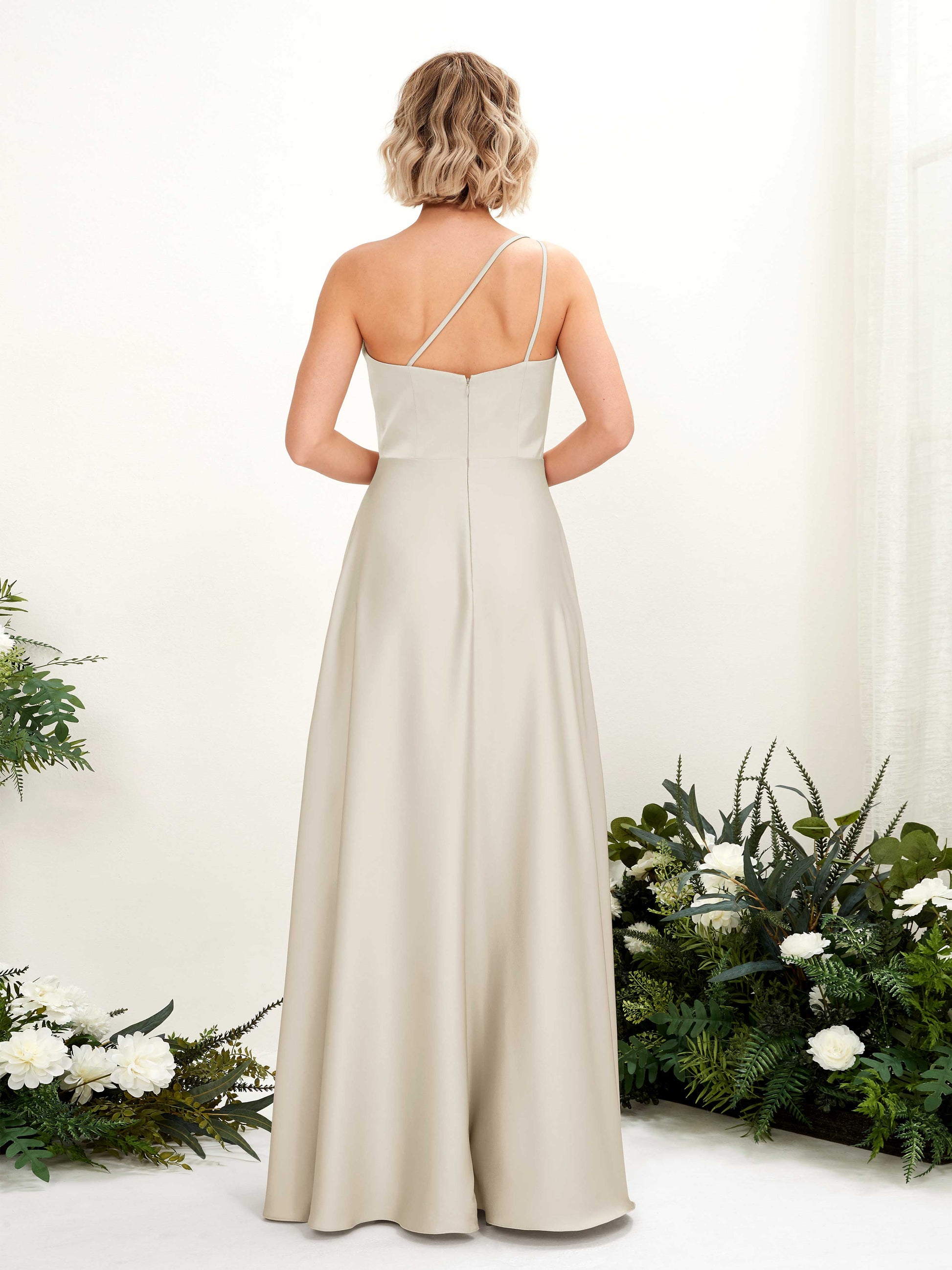 Dinah Champagne Satin One Shoulder Maxi Dress