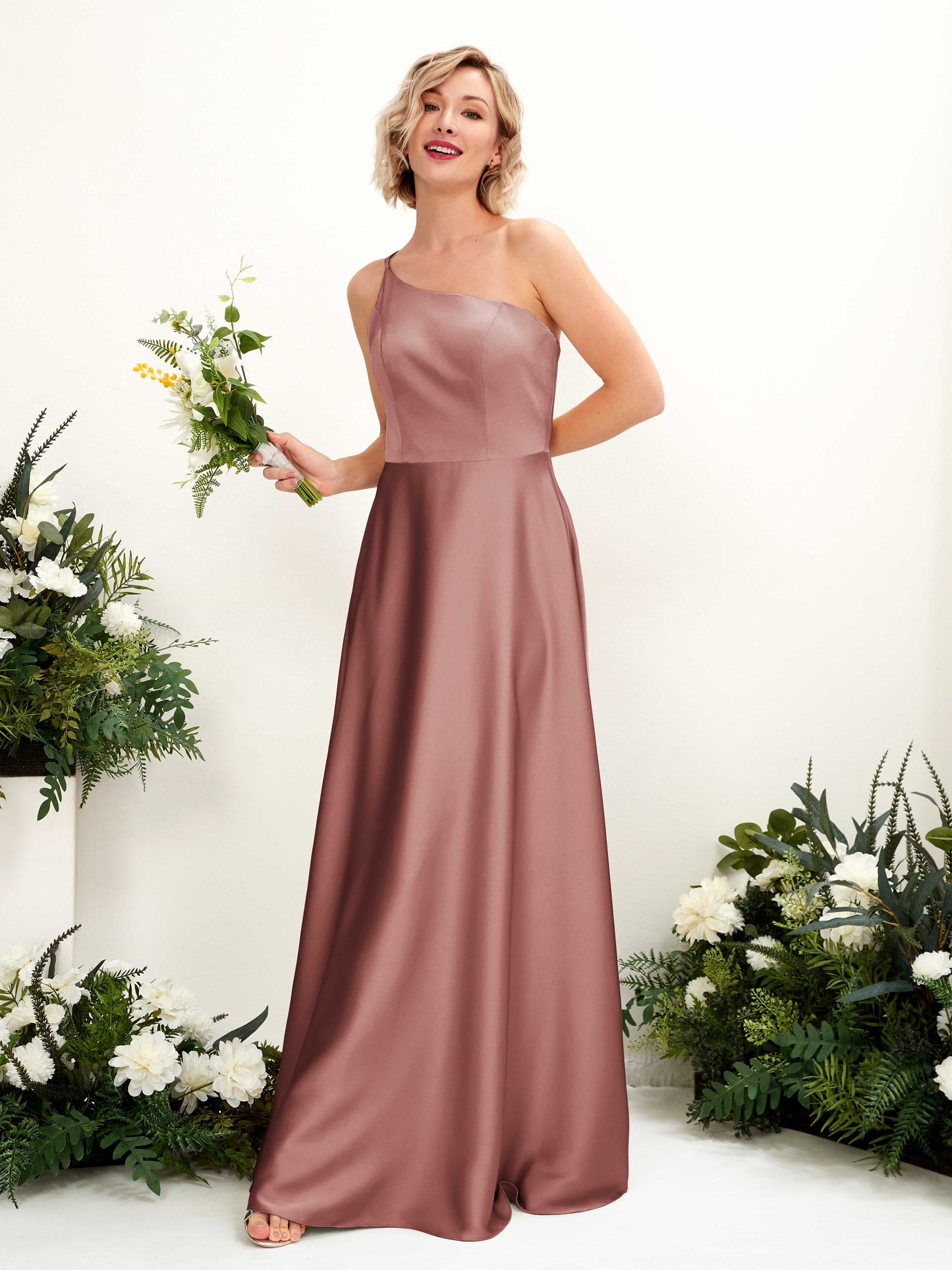 Dinah Desert Rose Satin One Shoulder Maxi Dress