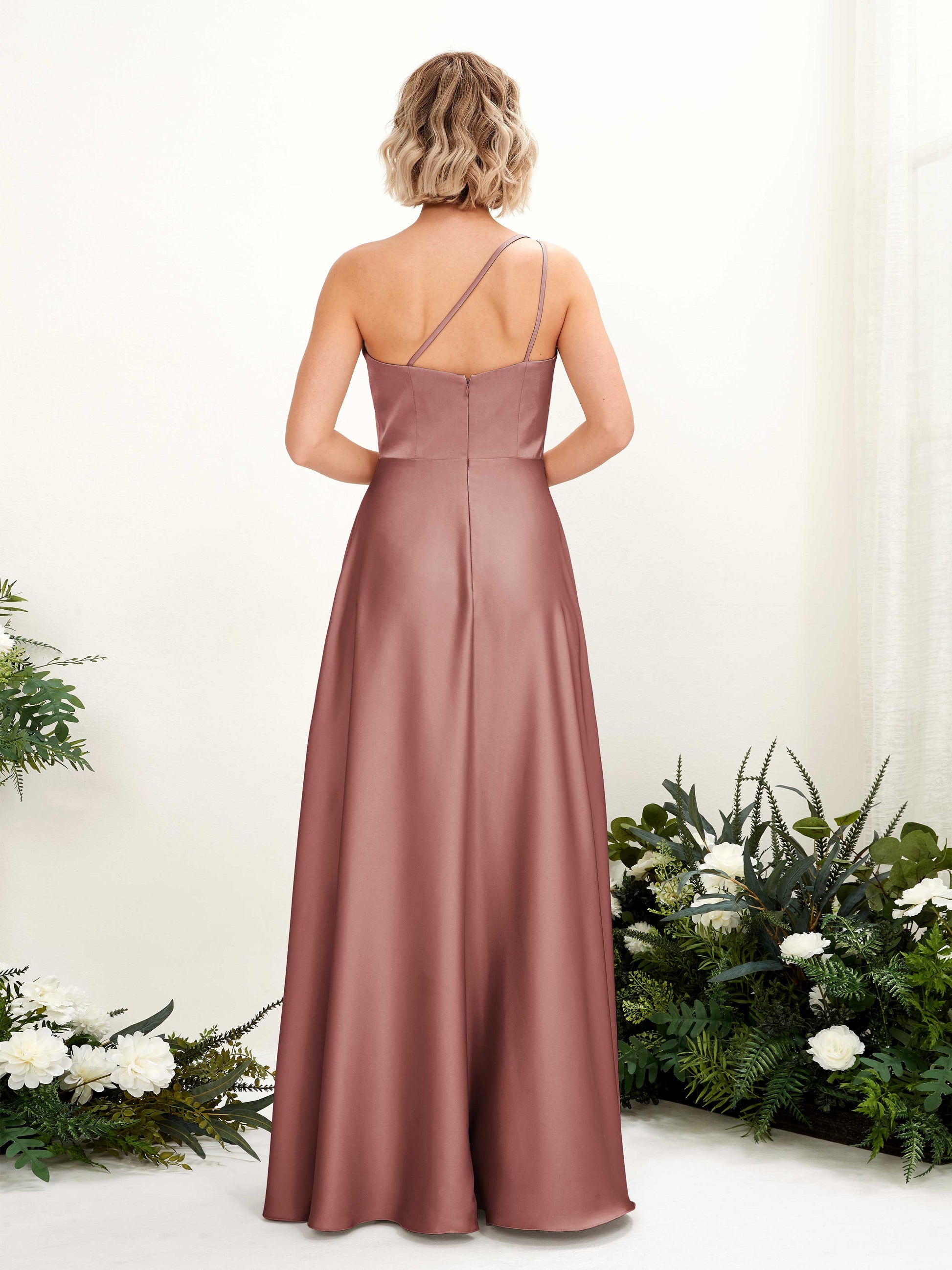 Dinah Desert Rose Satin One Shoulder Maxi Dress