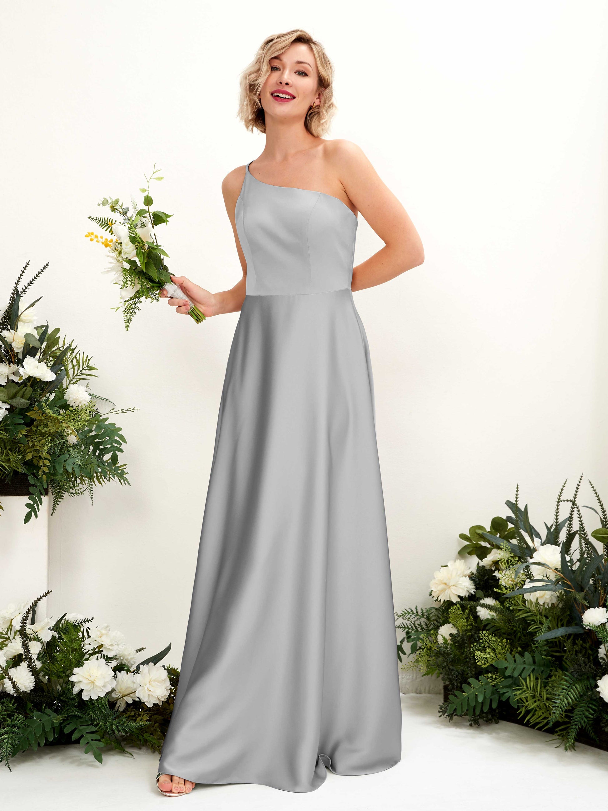 Dinah Dove Satin One Shoulder Maxi Dress