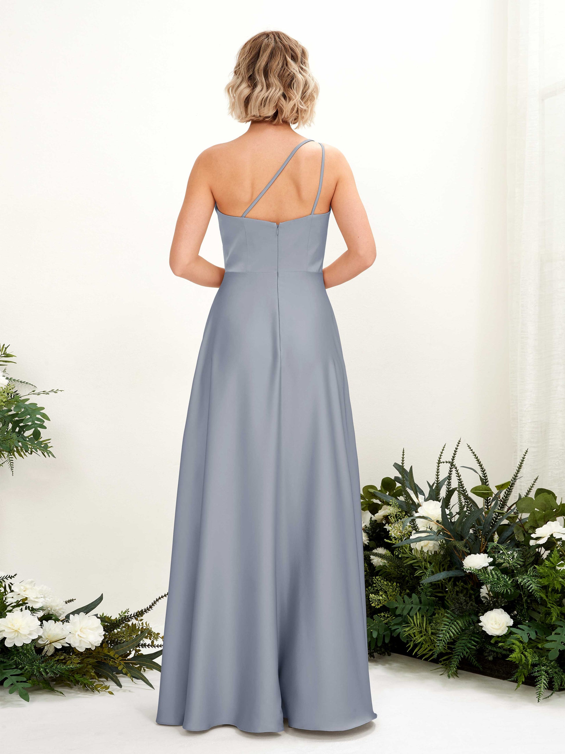 Dinah Dusty Blue Satin One Shoulder Maxi Dress