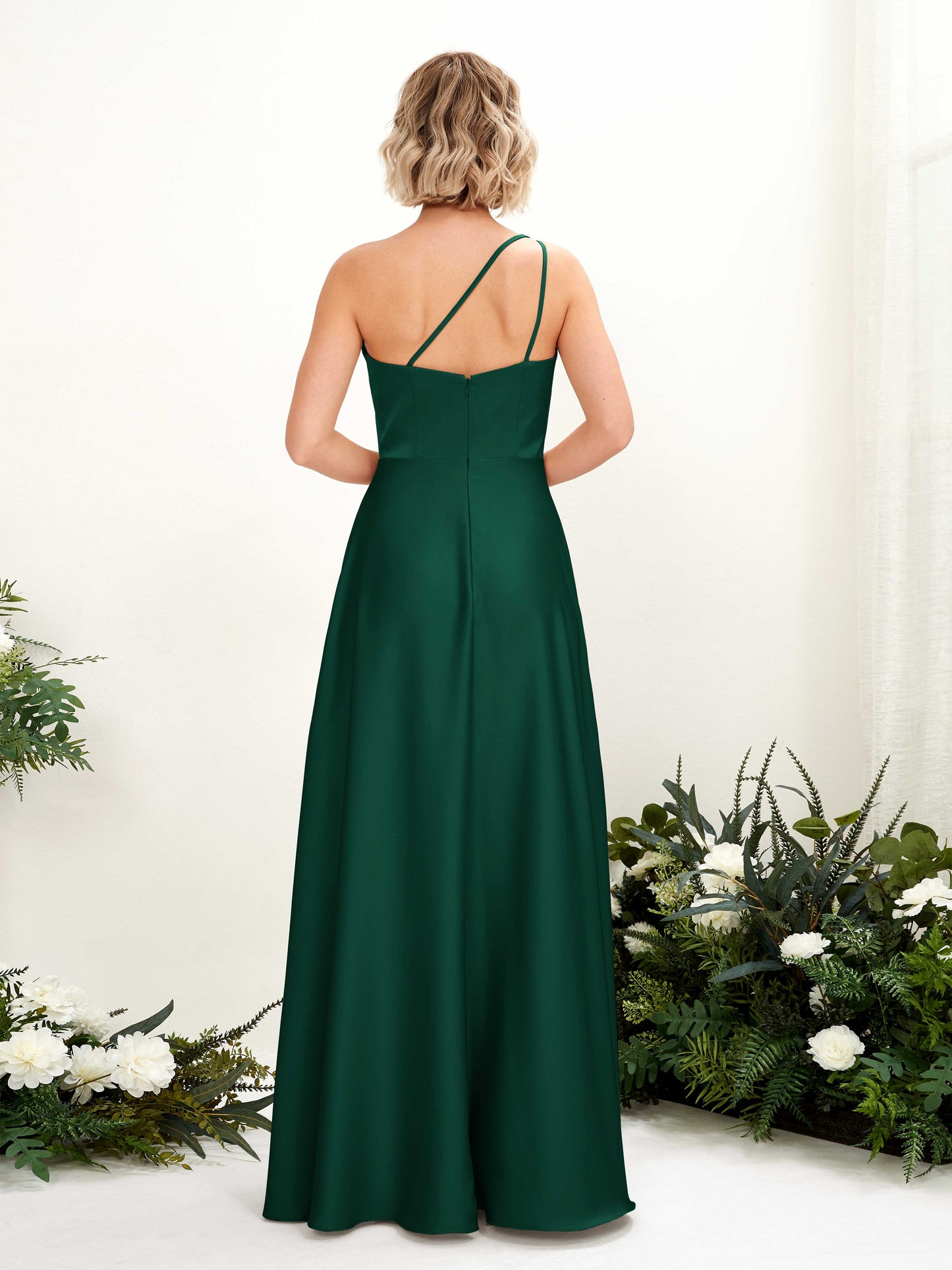 Dinah Hunter Green Satin One Shoulder Maxi Dress