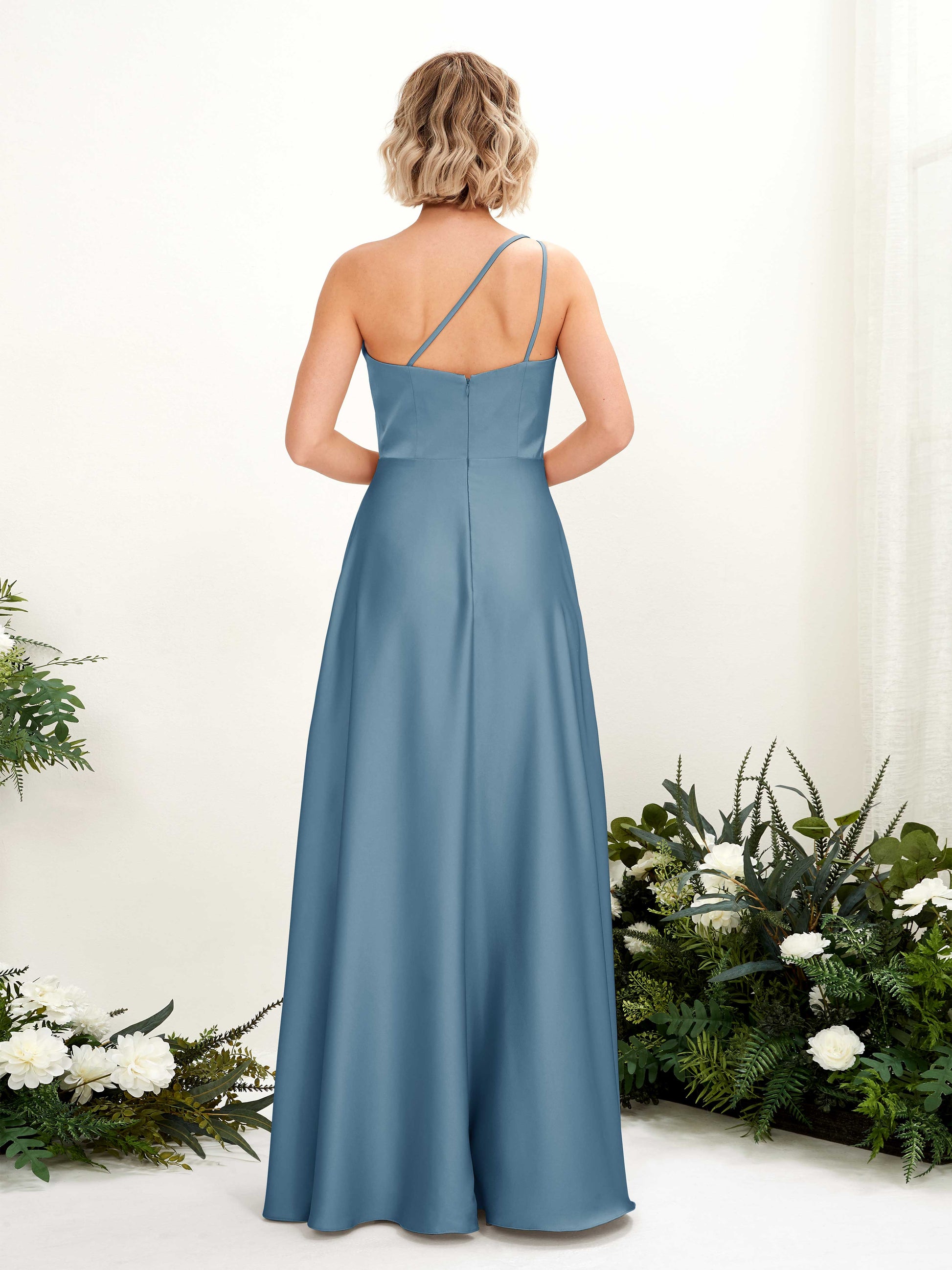 Dinah Ink blue Satin One Shoulder Maxi Dress