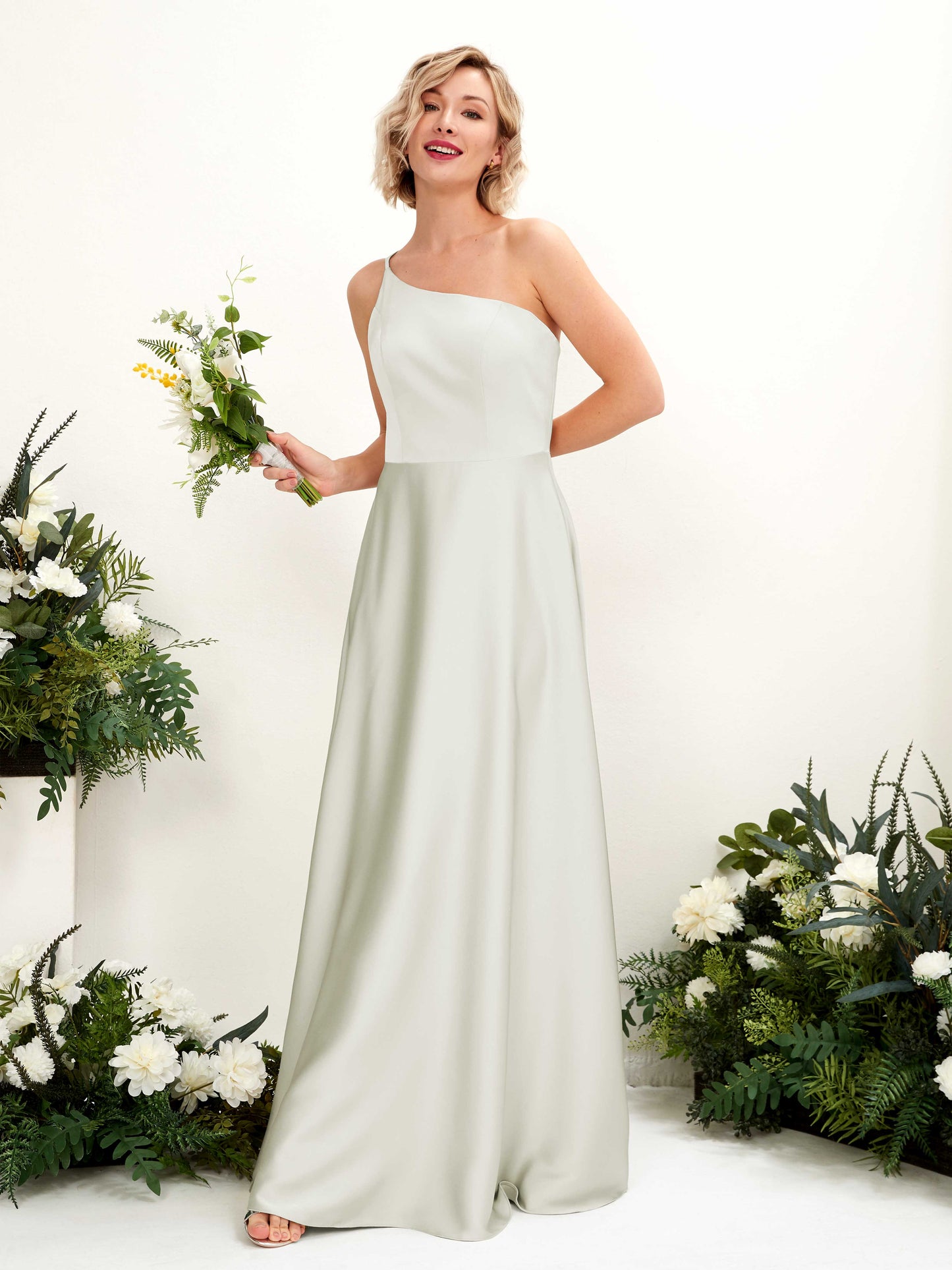 Dinah Ivory Satin One Shoulder Maxi Dress