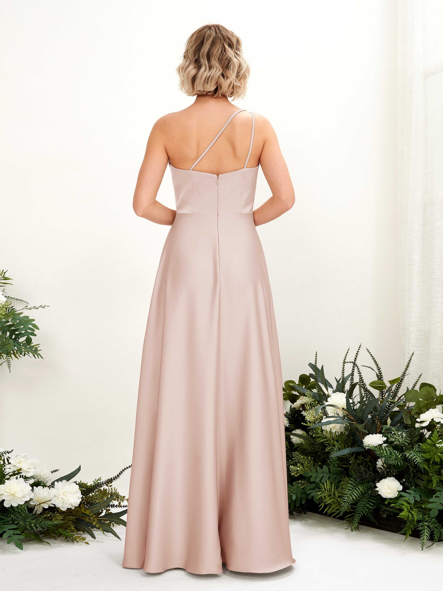 Dinah Pearl Pink Satin One Shoulder Maxi Dress