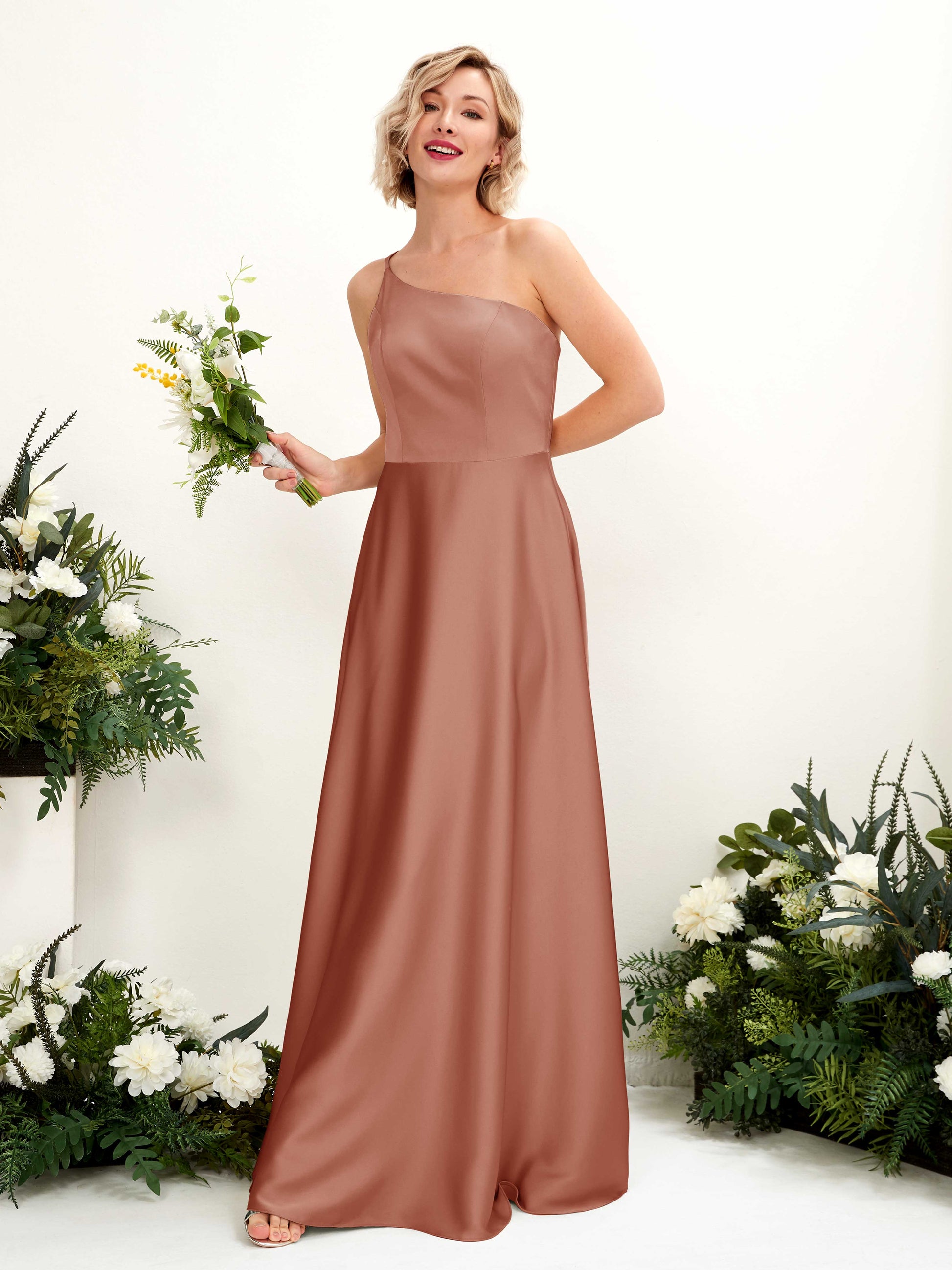 Dinah Raw Sienna Satin One Shoulder Maxi Dress