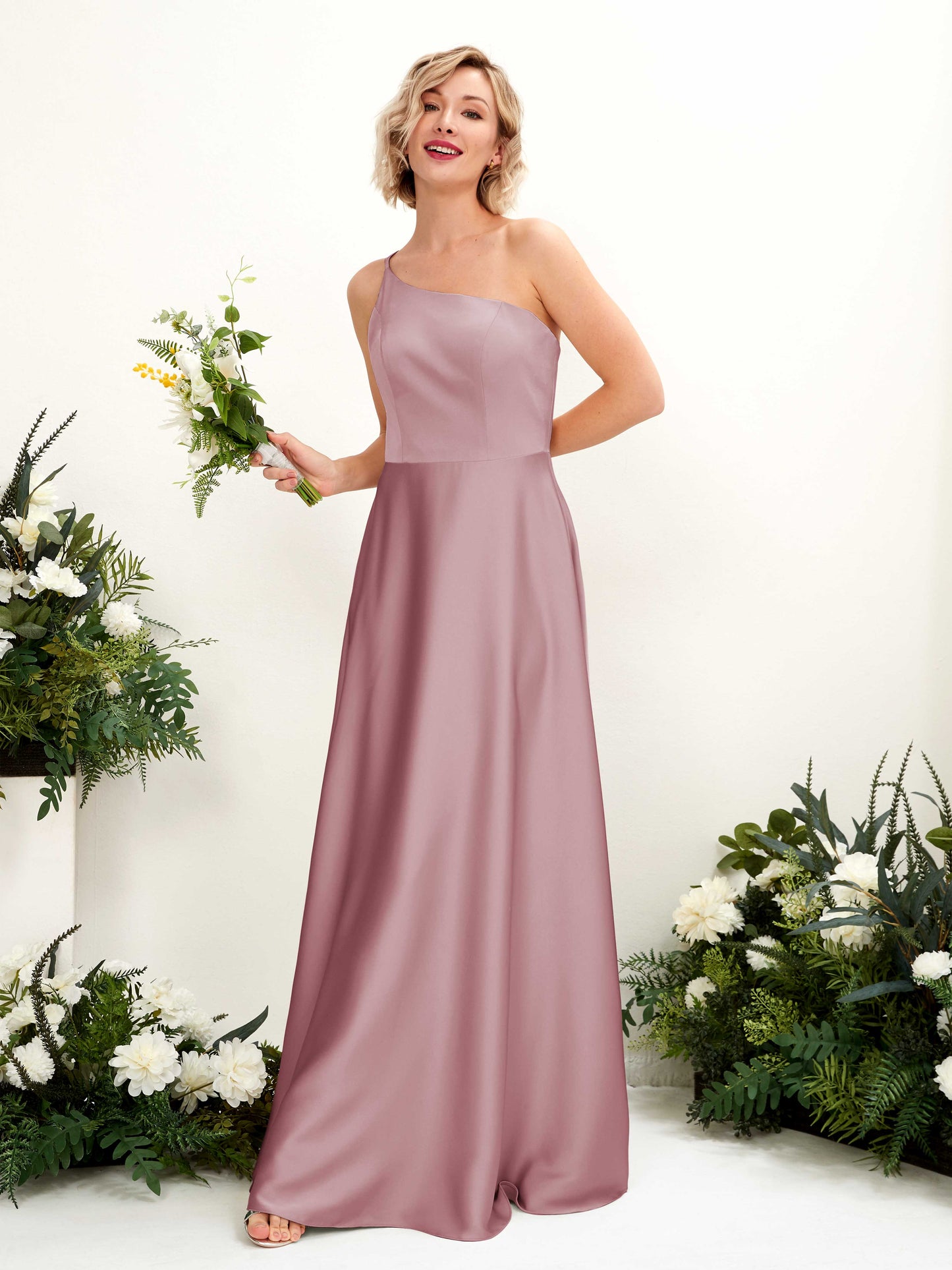 Dinah Rose Quartz Satin One Shoulder Maxi Dress