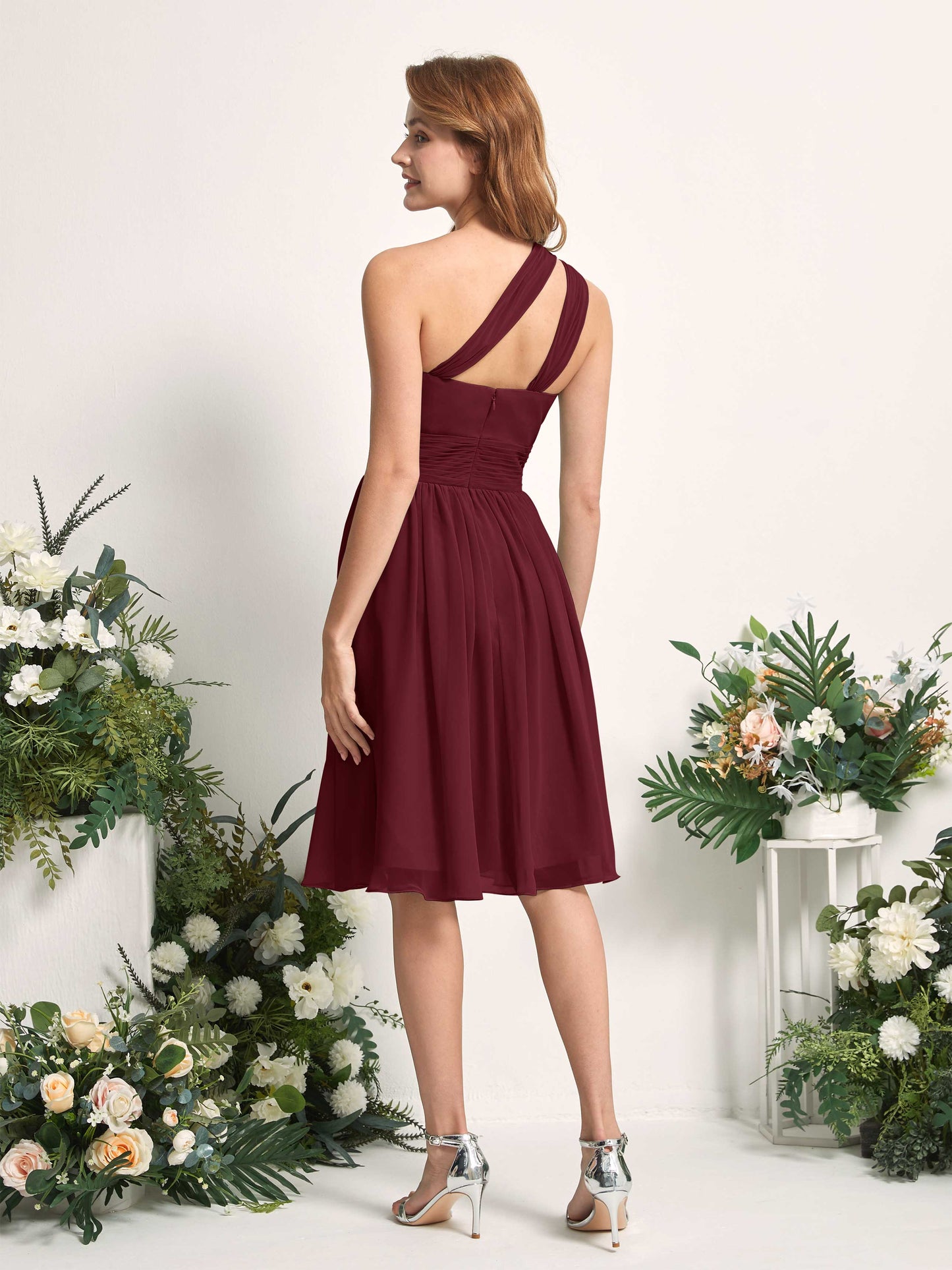 Echo Burgundy One Shoulder Midi Dress