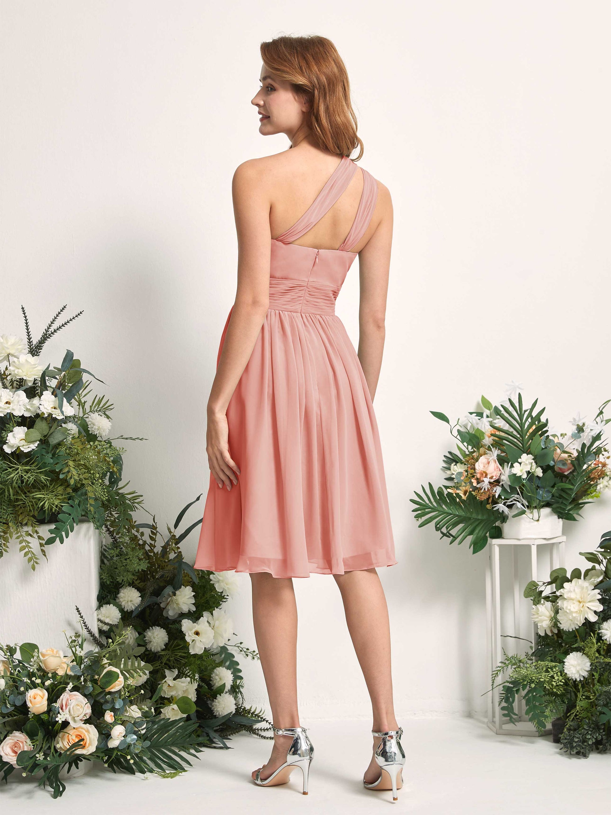 Echo Champagne Rose One Shoulder Midi Dress