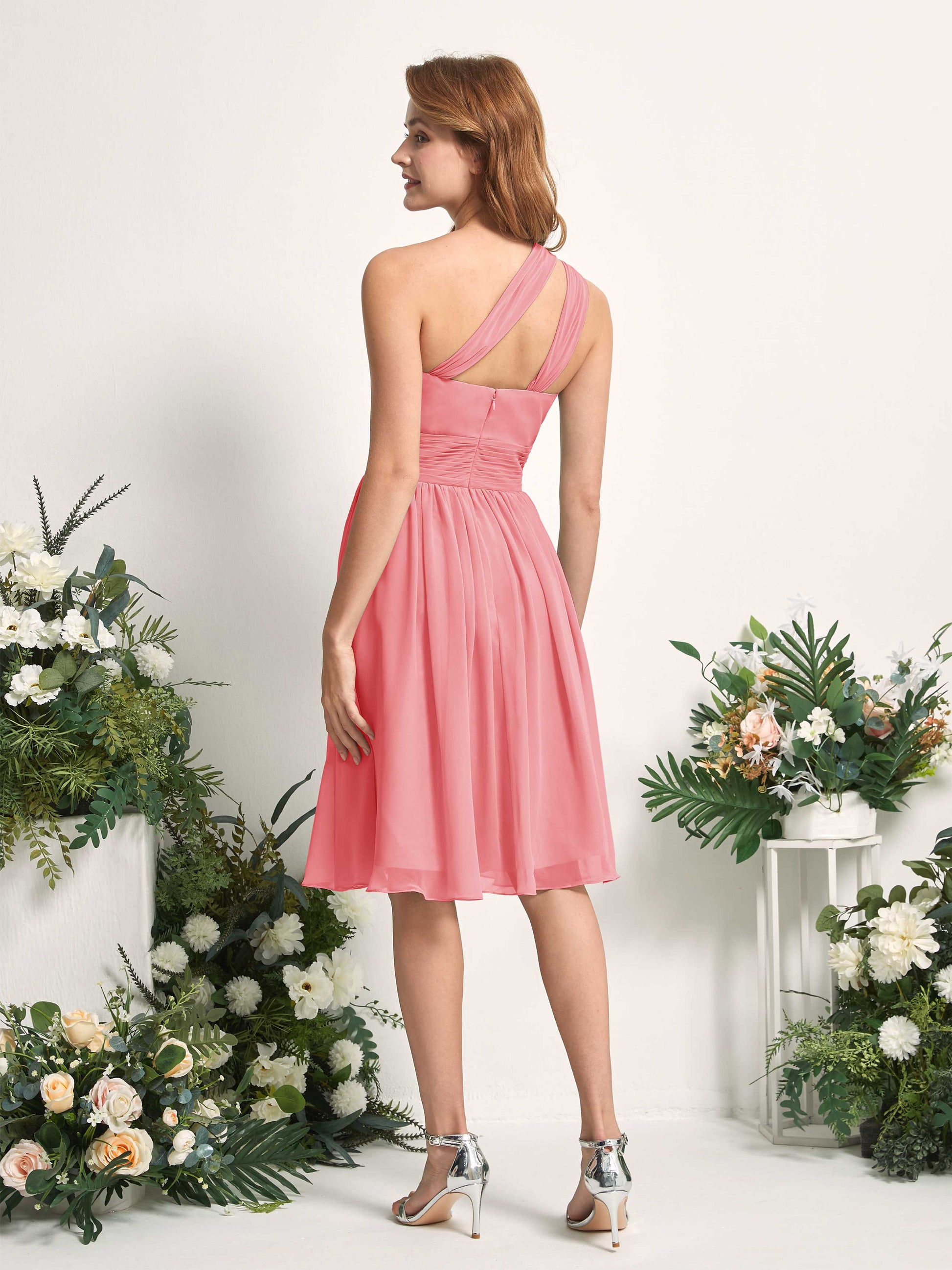 Echo Coral Pink One Shoulder Midi Dress