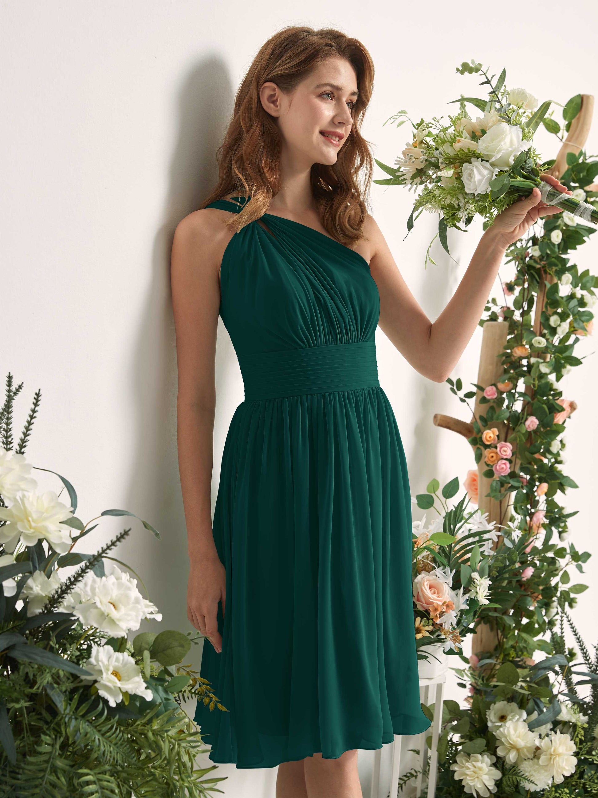 Echo Dark Emerald One Shoulder Midi Dress