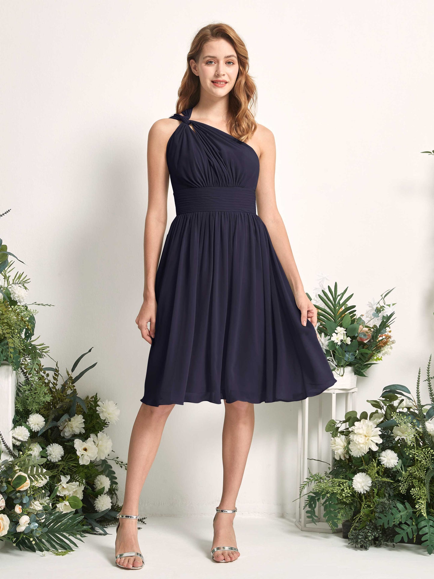 Echo Dark Navy One Shoulder Midi Dress