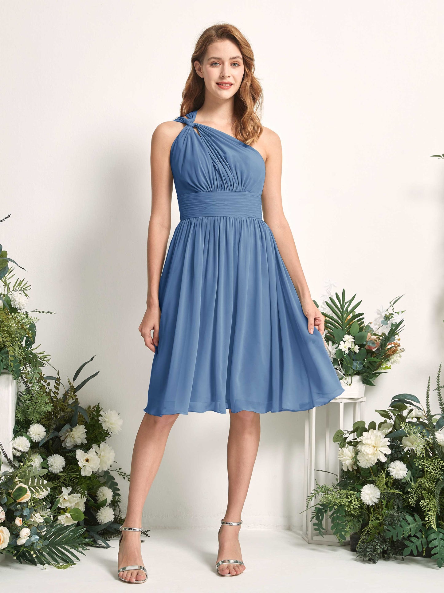 Echo Dusty Blue One Shoulder Midi Dress