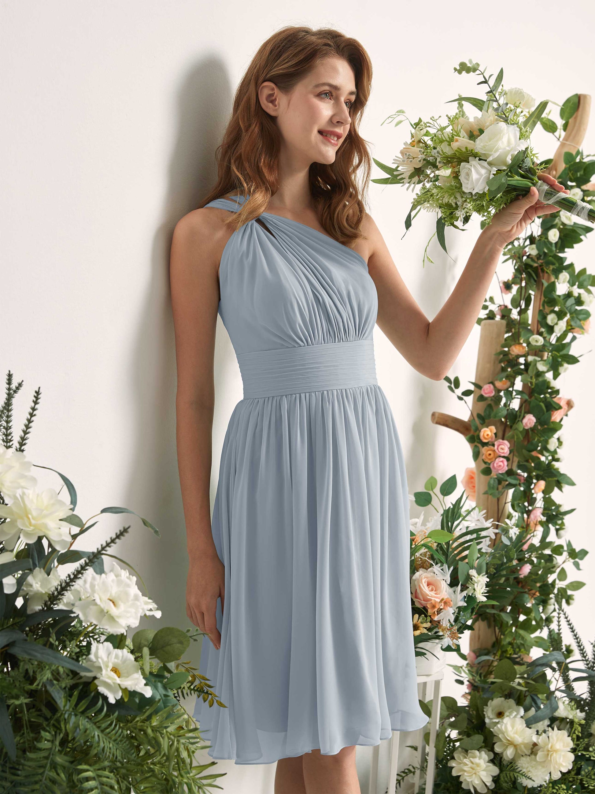 Echo Dusty Blue-Upgrade One Shoulder Midi Dress