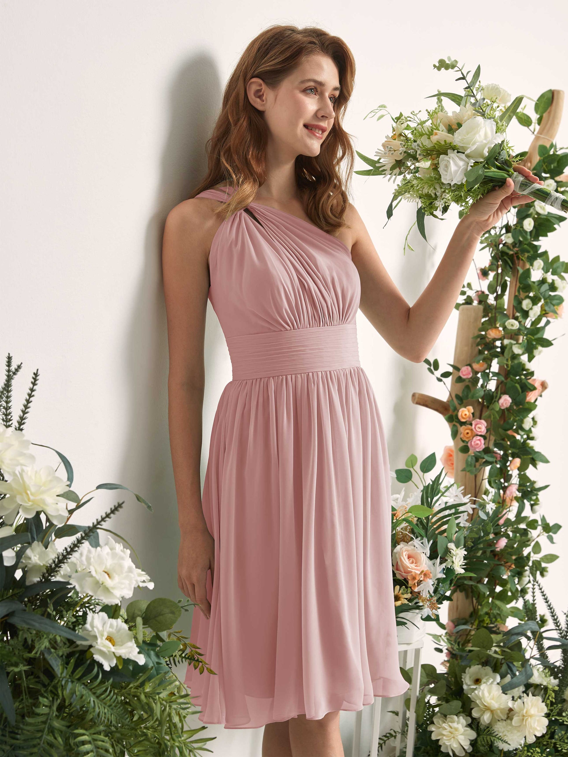 Echo Dusty Rose One Shoulder Midi Dress