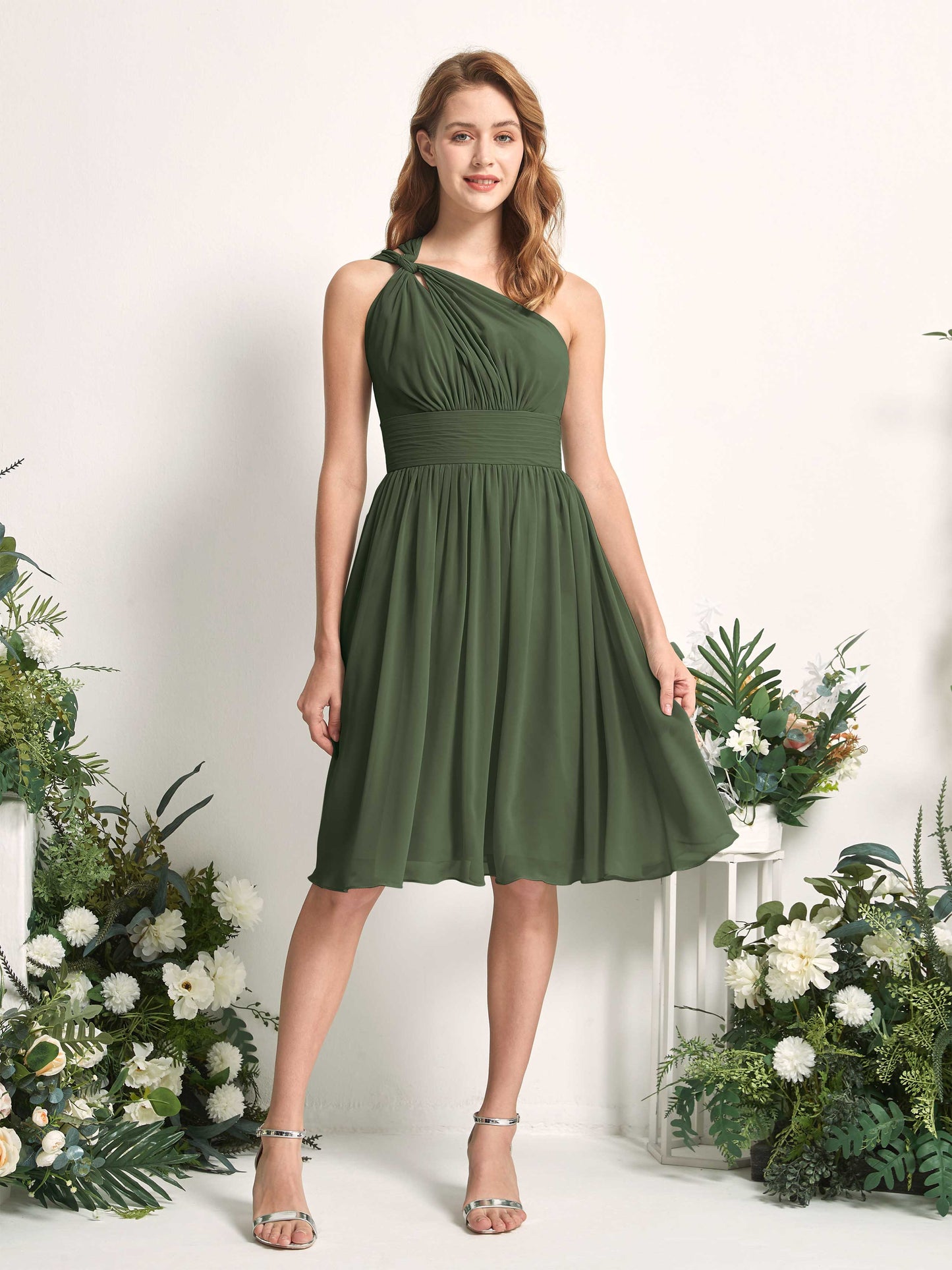 Echo Martini Olive One Shoulder Midi Dress