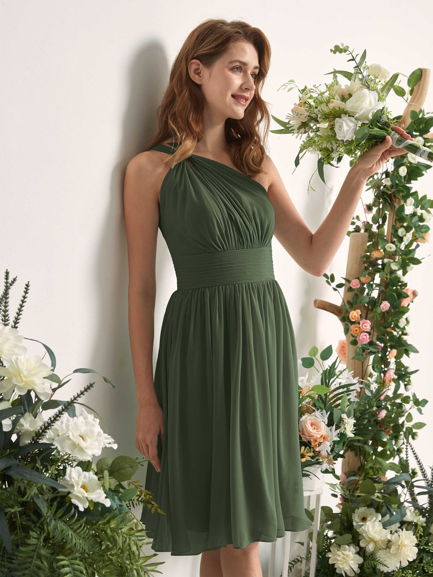 Echo Martini Olive One Shoulder Midi Dress