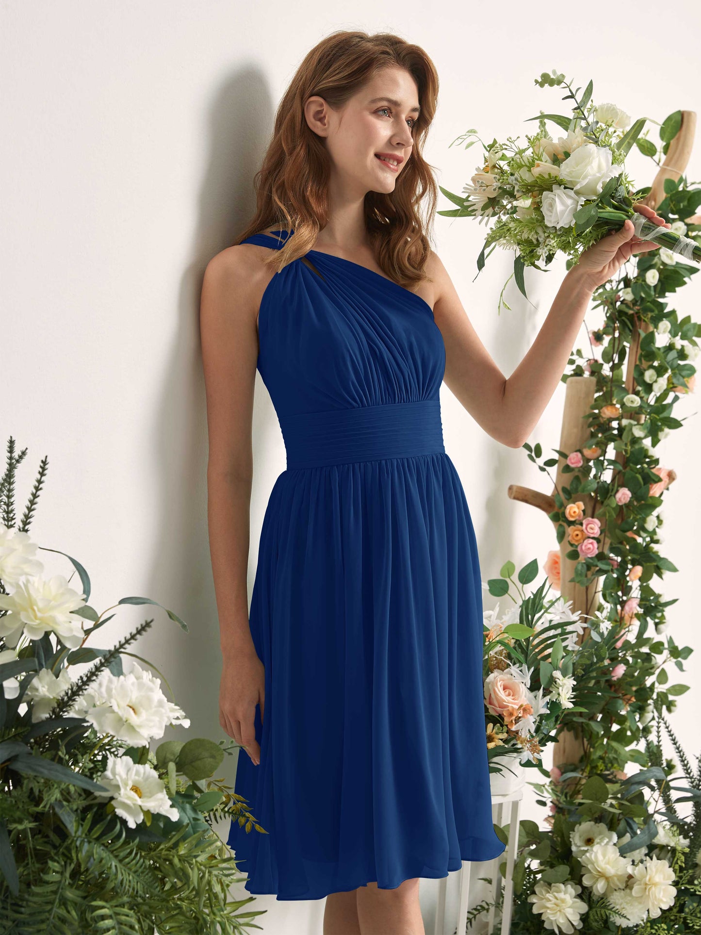 Echo Royal Blue One Shoulder Midi Dress